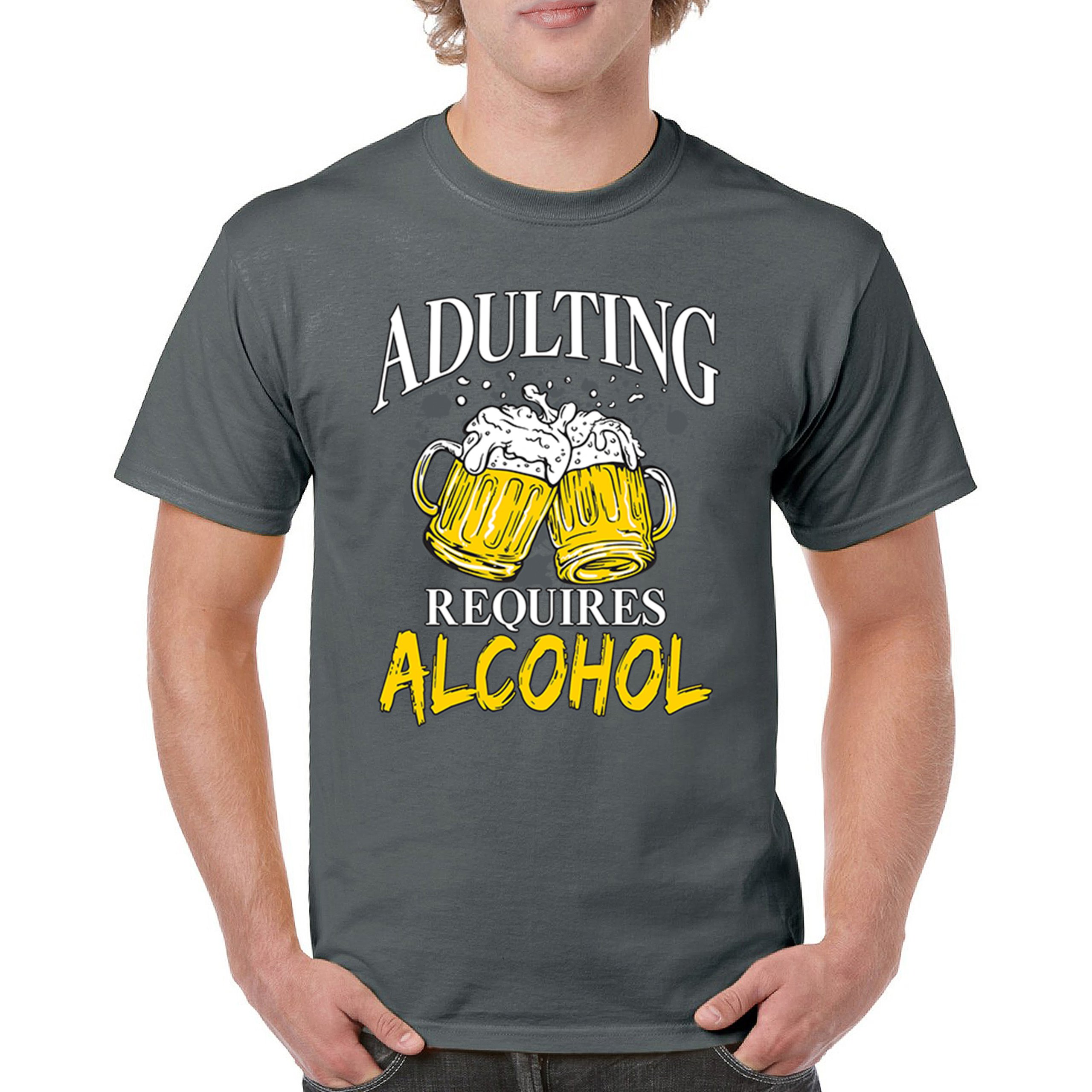 Adulting Requires Alcohol T-shirt Funny Craft Beer Mug Drink Humor Men's Tee - Picture 79 of 113