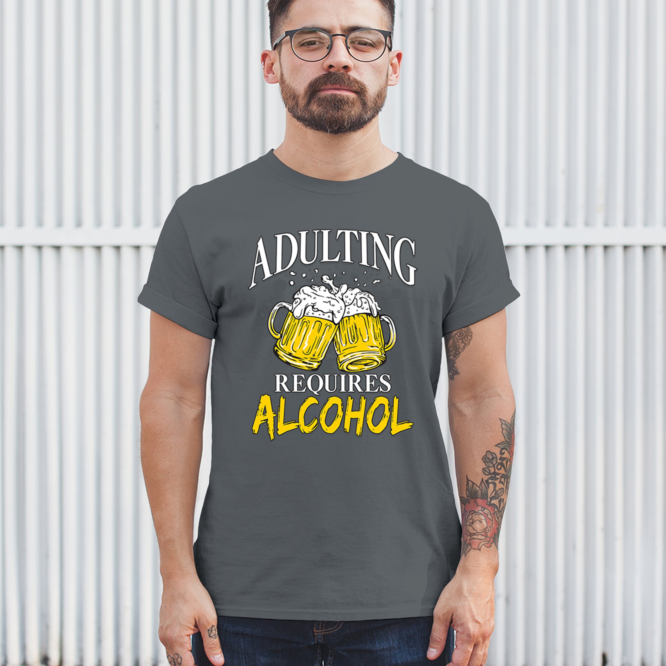 Adulting Requires Alcohol T-shirt Funny Craft Beer Mug Drink Humor Men's Tee - Picture 82 of 113