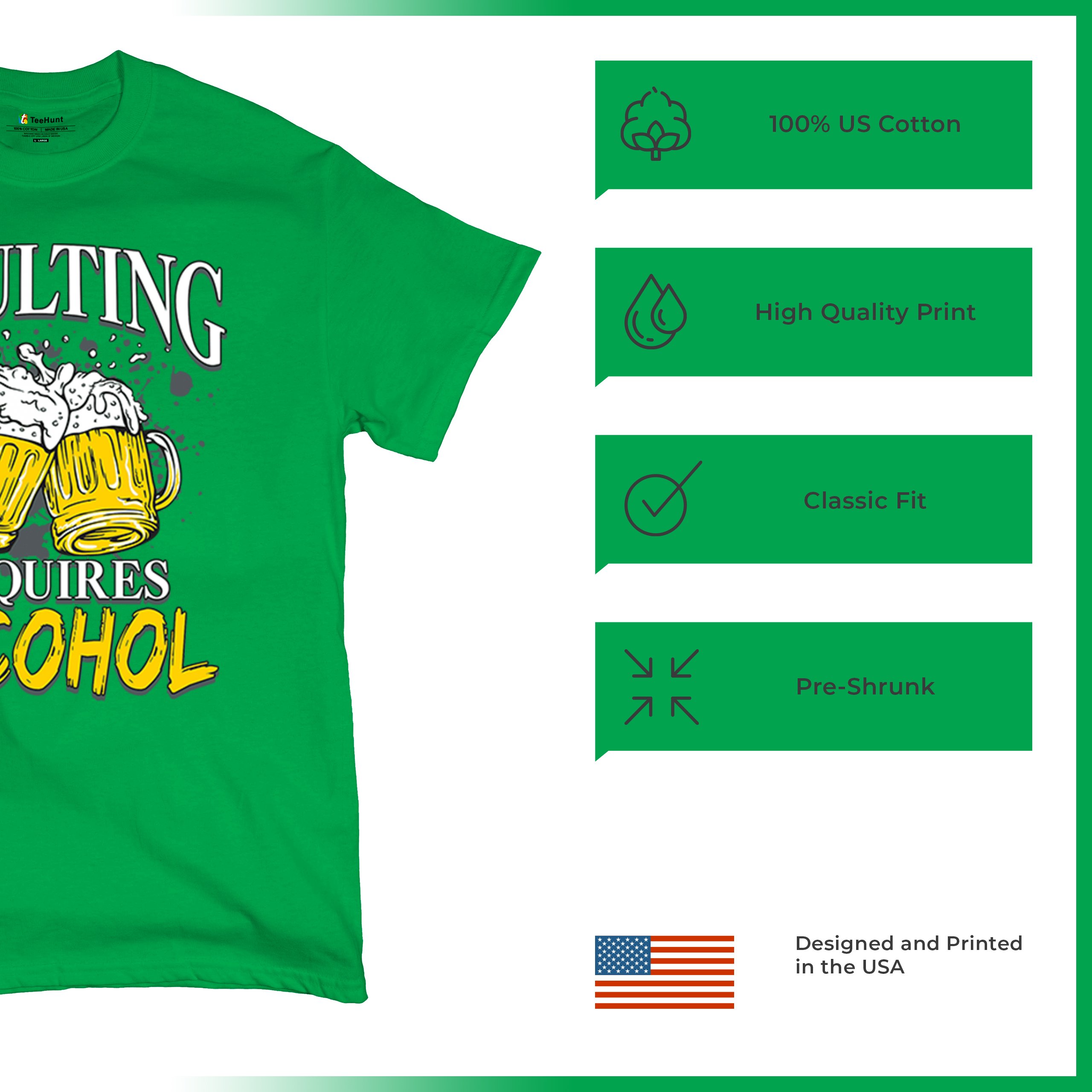 Adulting Requires Alcohol T-shirt Funny Craft Beer Mug Drink Humor Men's Tee - Picture 63 of 113