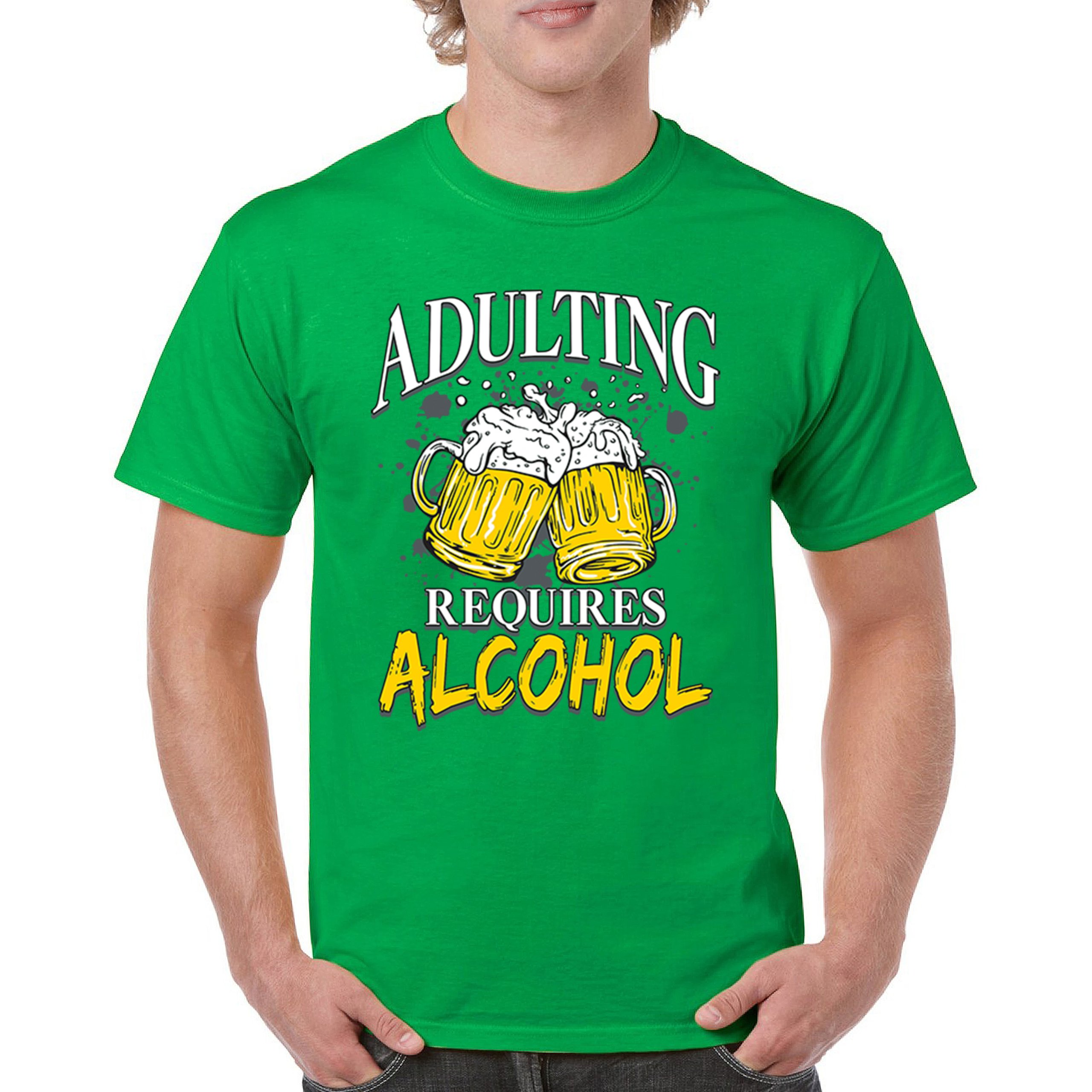 Adulting Requires Alcohol T-shirt Funny Craft Beer Mug Drink Humor Men's Tee - Picture 58 of 113