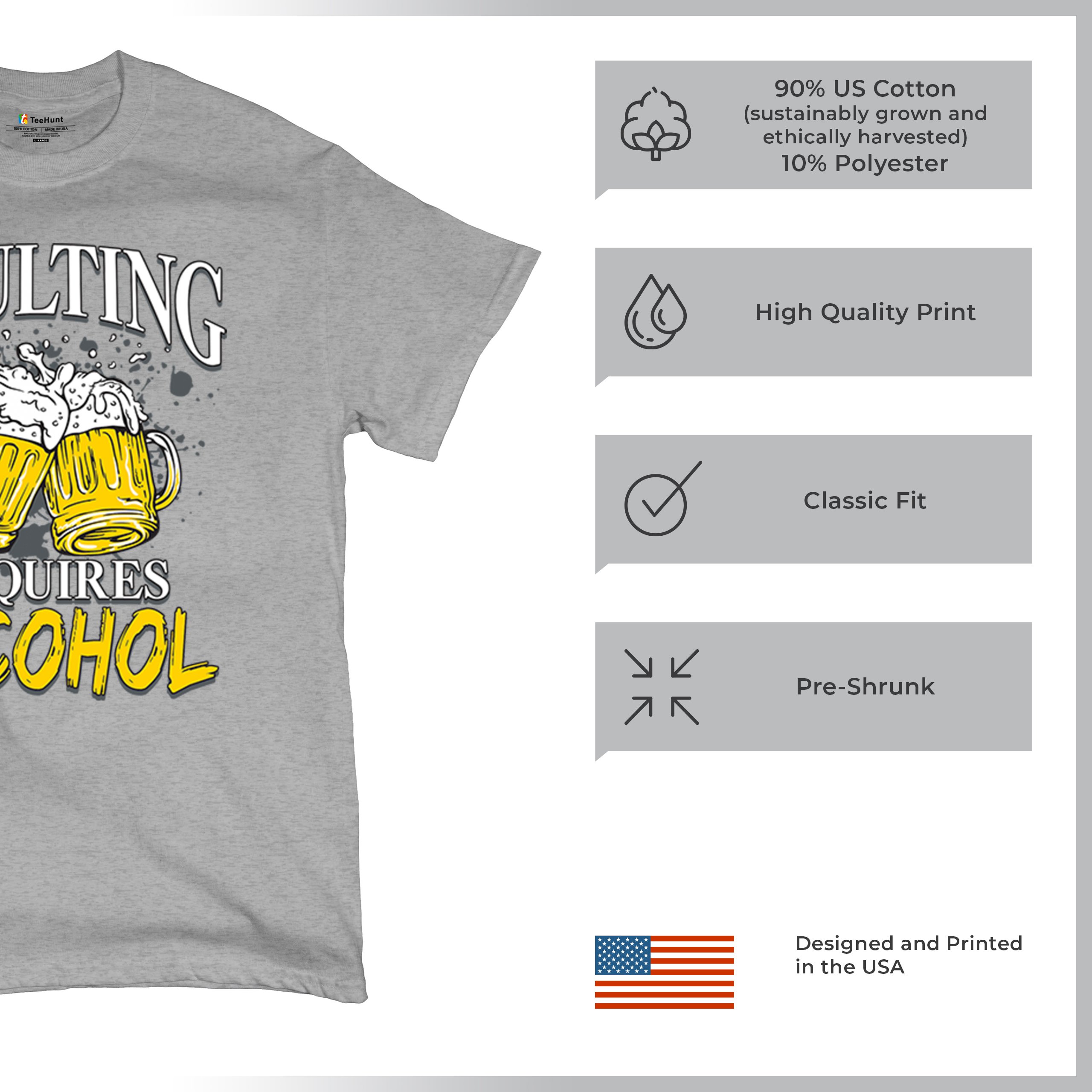 Adulting Requires Alcohol T-shirt Funny Craft Beer Mug Drink Humor Men's Tee - Picture 14 of 113