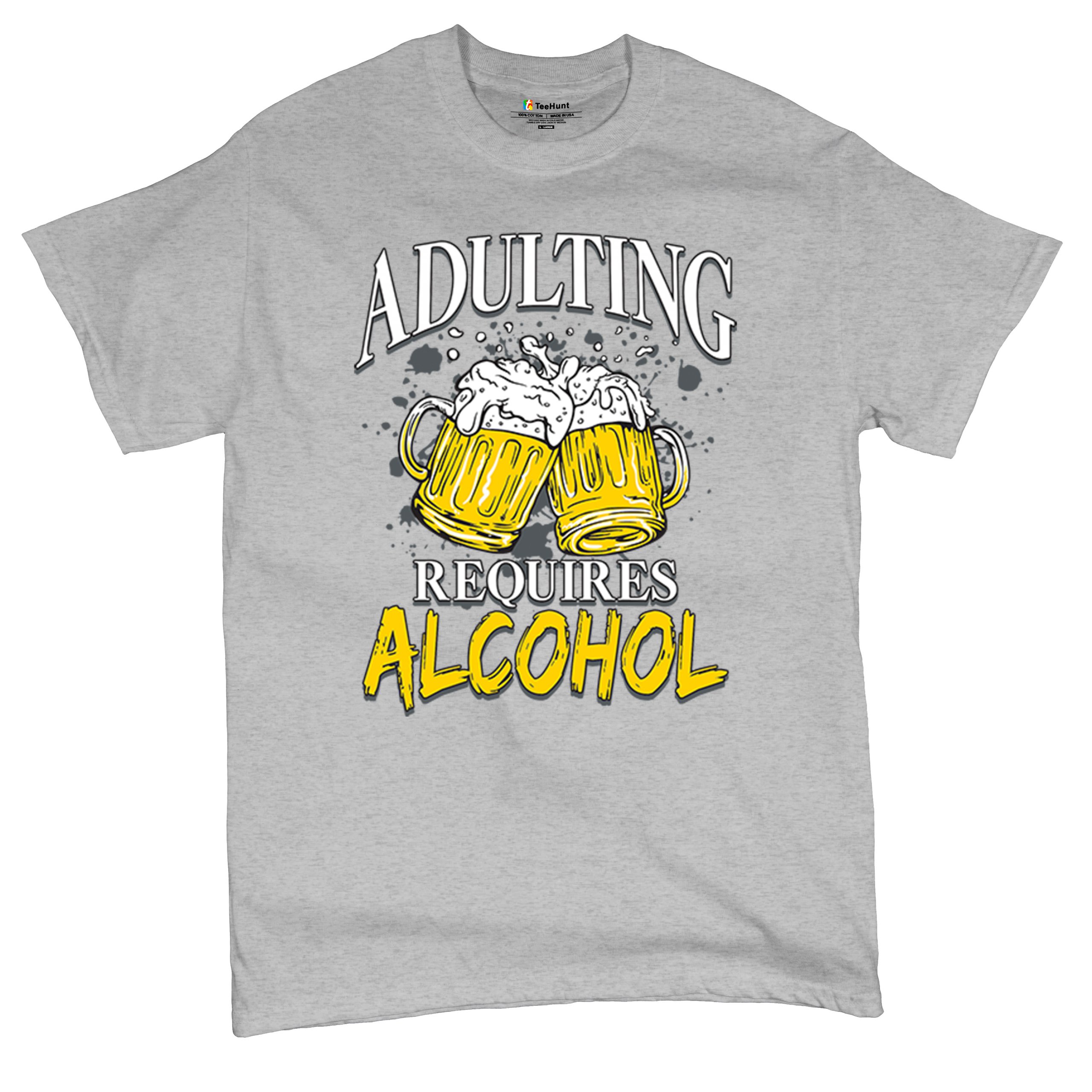 Adulting Requires Alcohol T-shirt Funny Craft Beer Mug Drink Humor Men's Tee - Picture 13 of 113