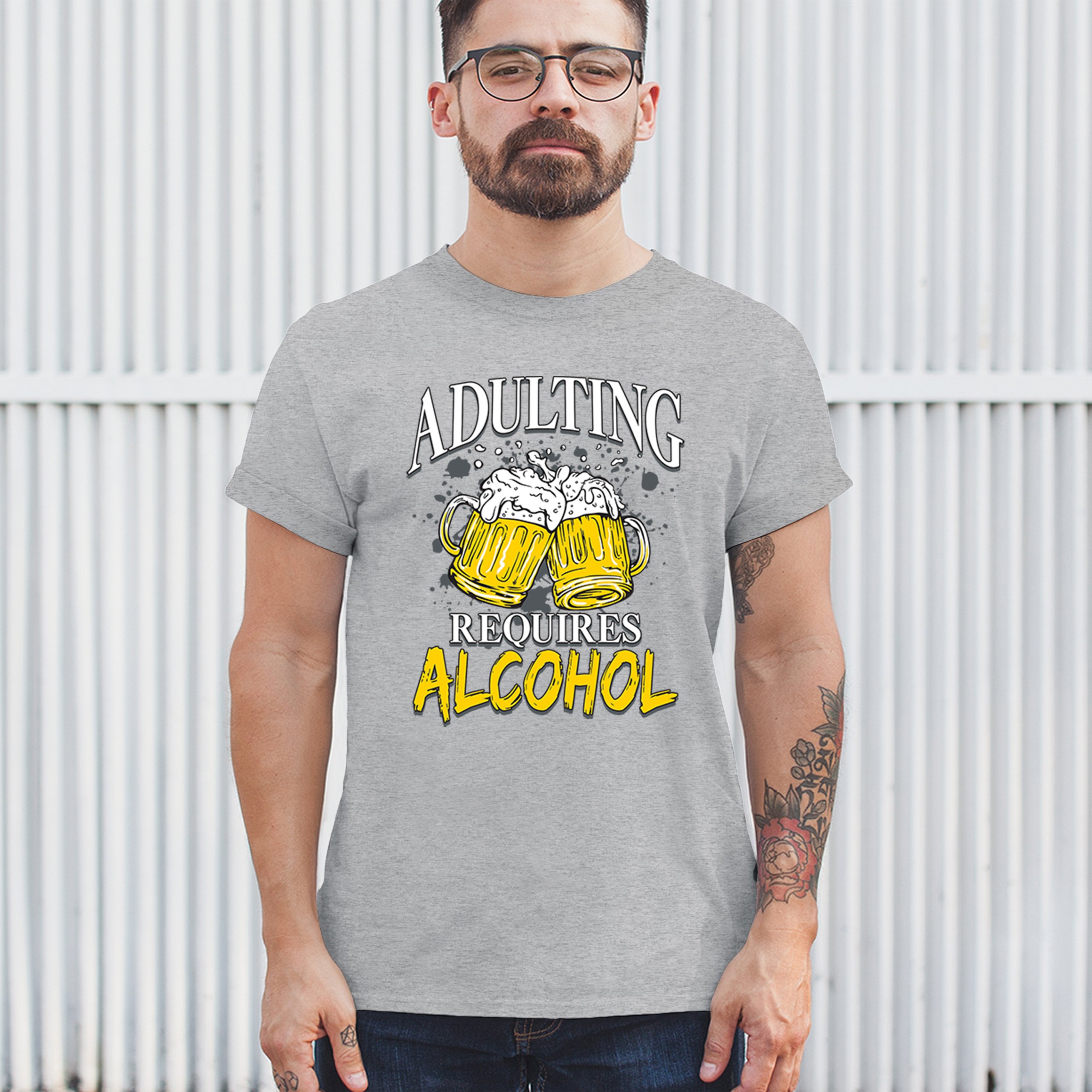 Adulting Requires Alcohol T-shirt Funny Craft Beer Mug Drink Humor Men's Tee - Picture 12 of 113