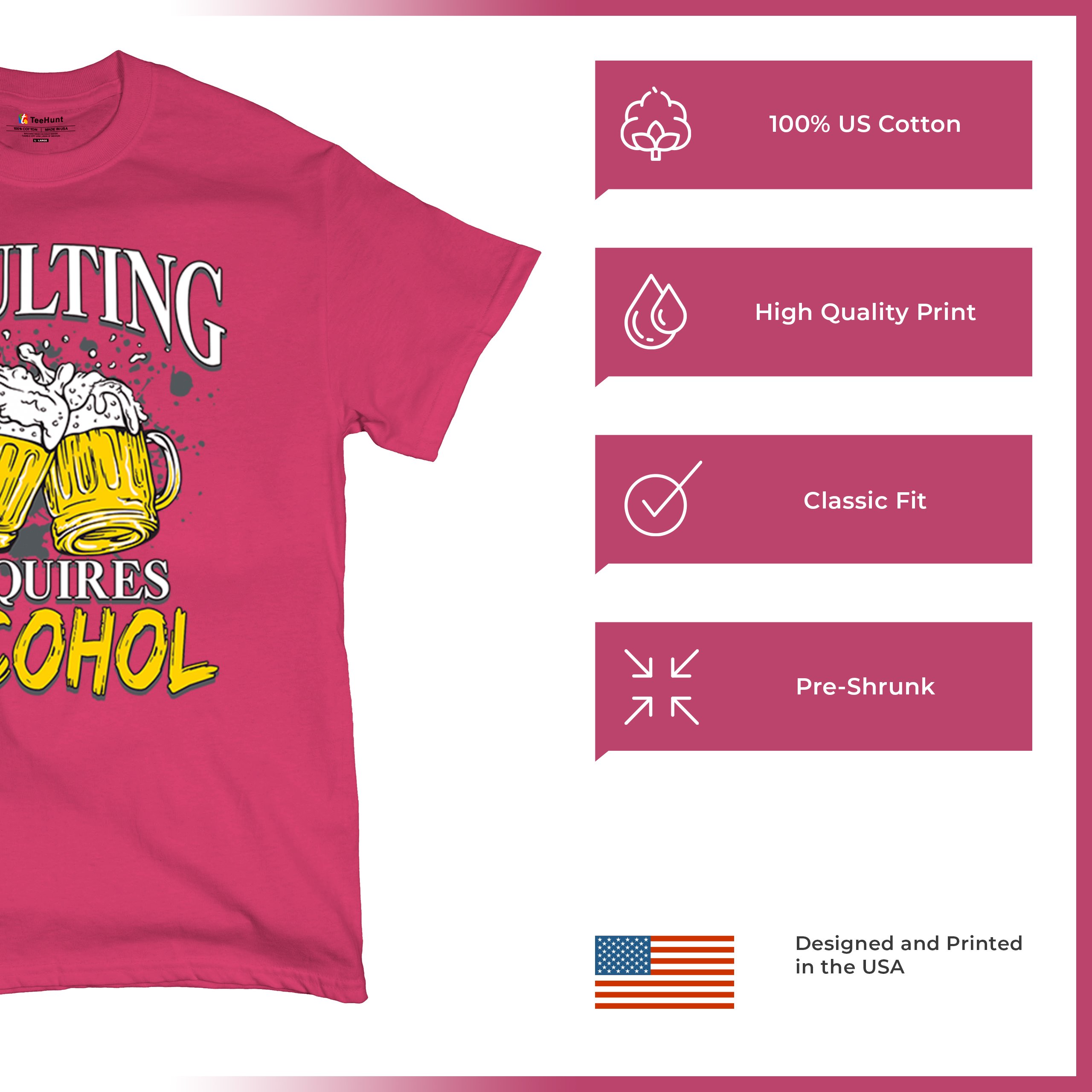 Adulting Requires Alcohol T-shirt Funny Craft Beer Mug Drink Humor Men's Tee - Picture 28 of 113