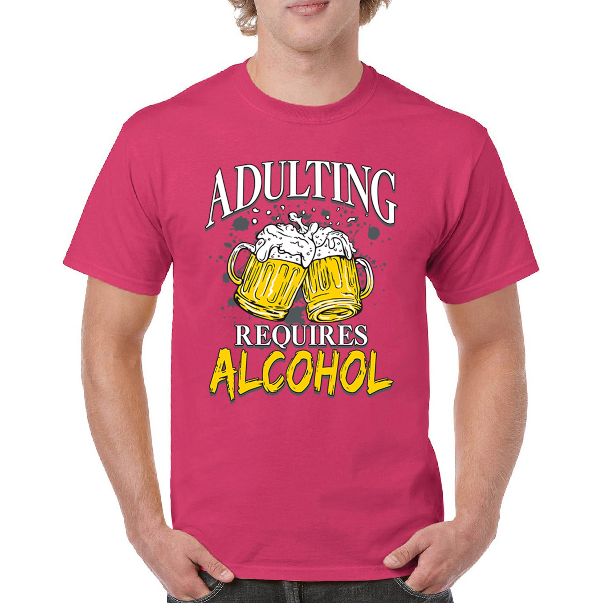 Adulting Requires Alcohol T-shirt Funny Craft Beer Mug Drink Humor Men's Tee - Picture 23 of 113