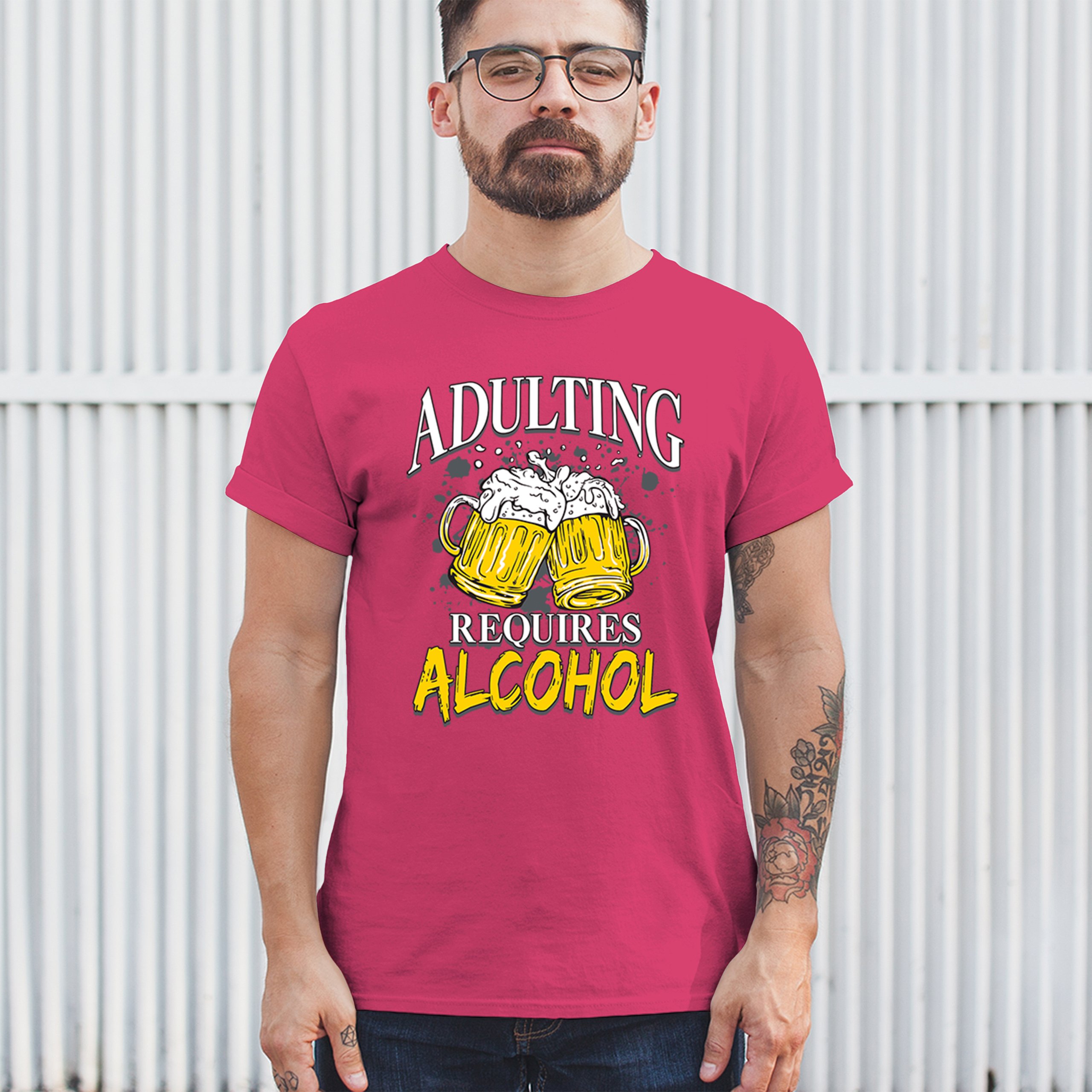Adulting Requires Alcohol T-shirt Funny Craft Beer Mug Drink Humor Men's Tee - Picture 26 of 113