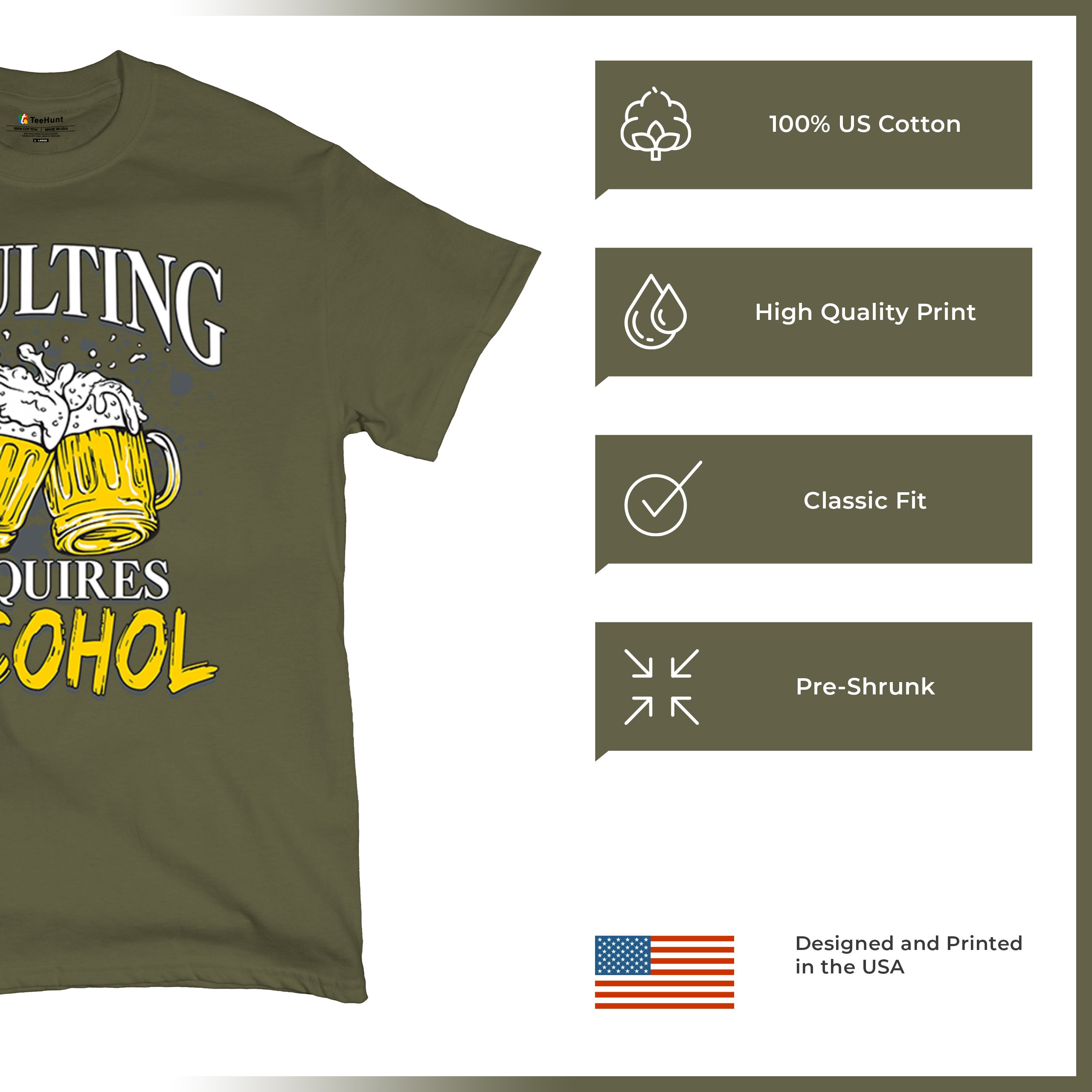 Adulting Requires Alcohol T-shirt Funny Craft Beer Mug Drink Humor Men's Tee - Picture 98 of 113