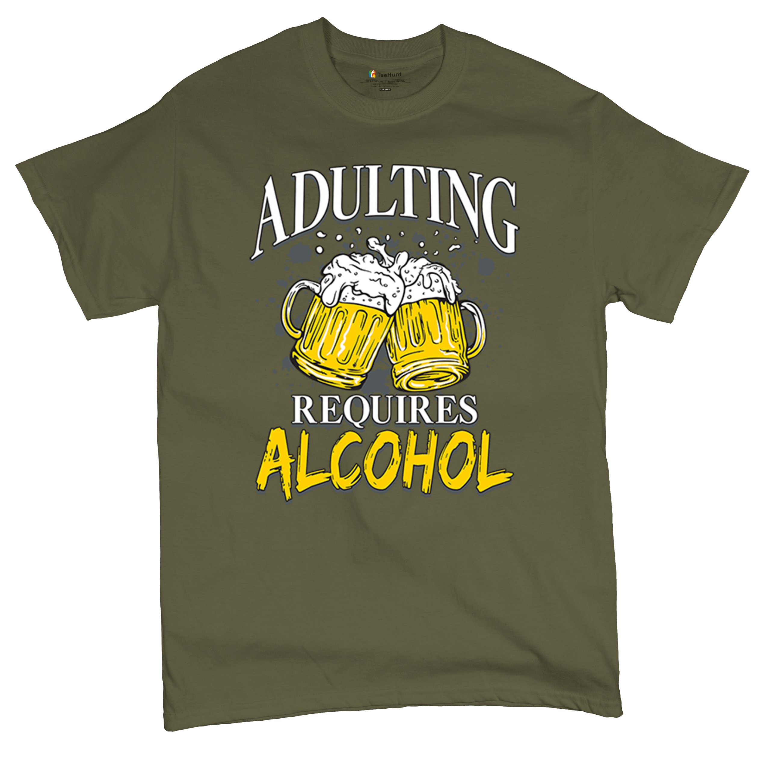 Adulting Requires Alcohol T-shirt Funny Craft Beer Mug Drink Humor Men's Tee - Picture 97 of 113
