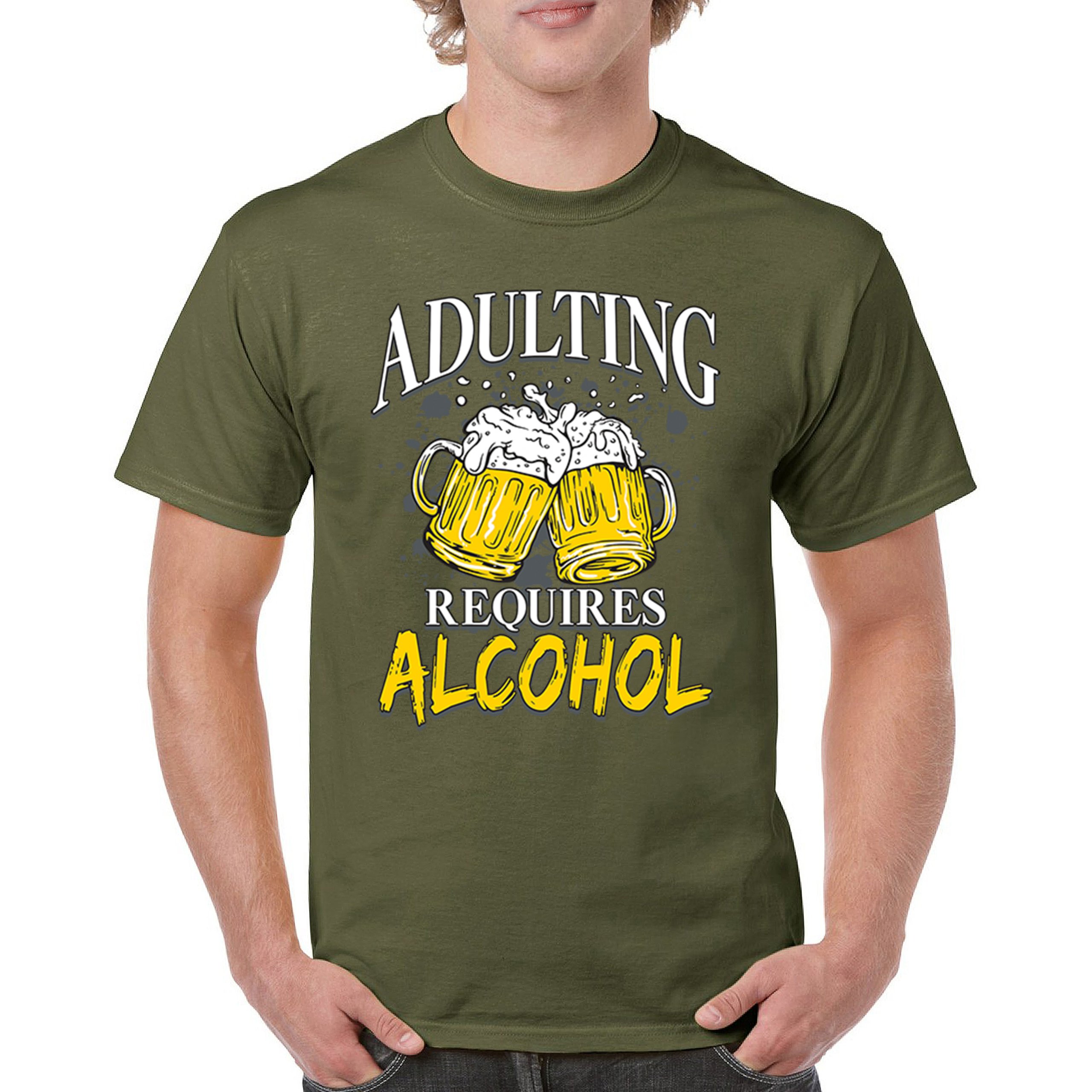Adulting Requires Alcohol T-shirt Funny Craft Beer Mug Drink Humor Men's Tee - Picture 93 of 113