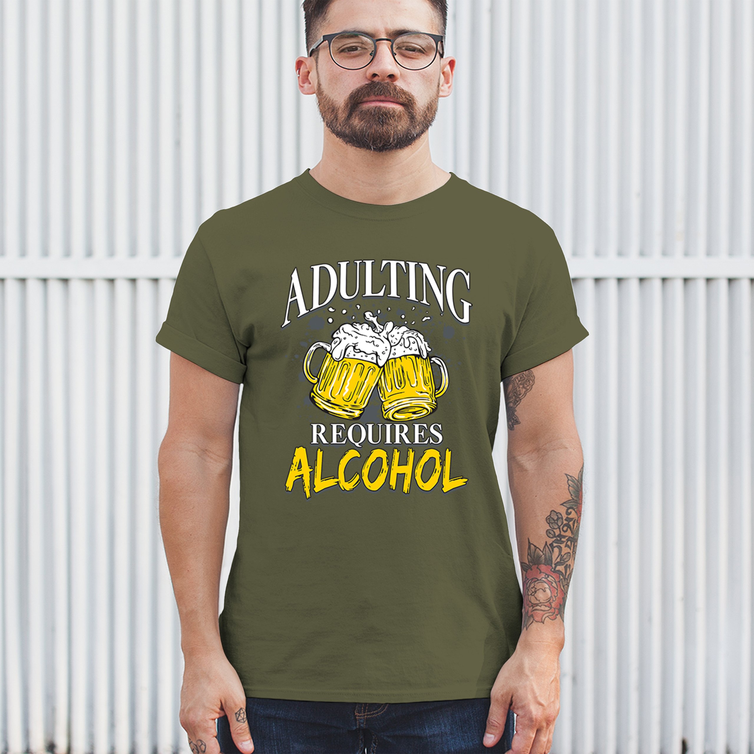 Adulting Requires Alcohol T-shirt Funny Craft Beer Mug Drink Humor Men's Tee - Picture 96 of 113
