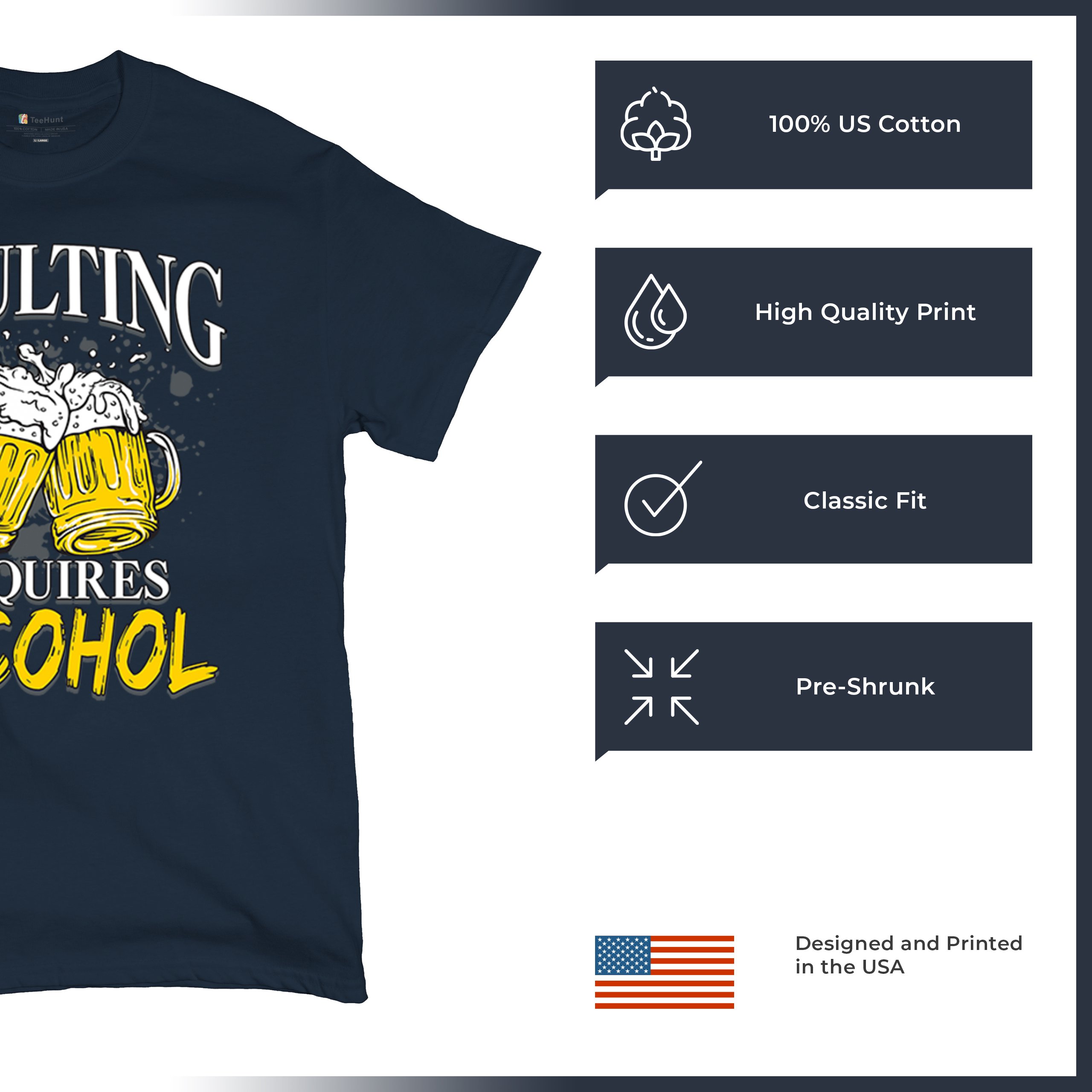 Adulting Requires Alcohol T-shirt Funny Craft Beer Mug Drink Humor Men's Tee - Picture 56 of 113
