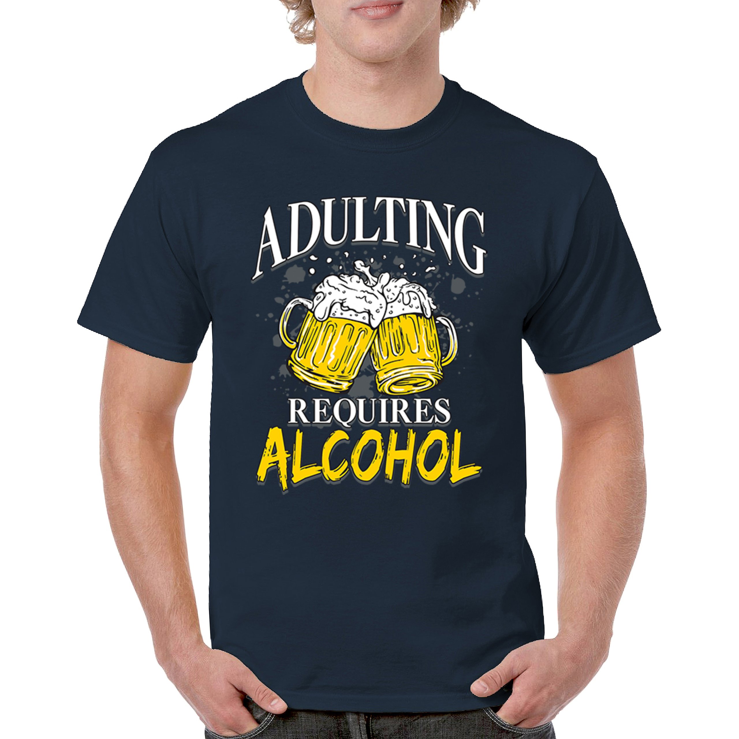 Adulting Requires Alcohol T-shirt Funny Craft Beer Mug Drink Humor Men's Tee - Picture 51 of 113