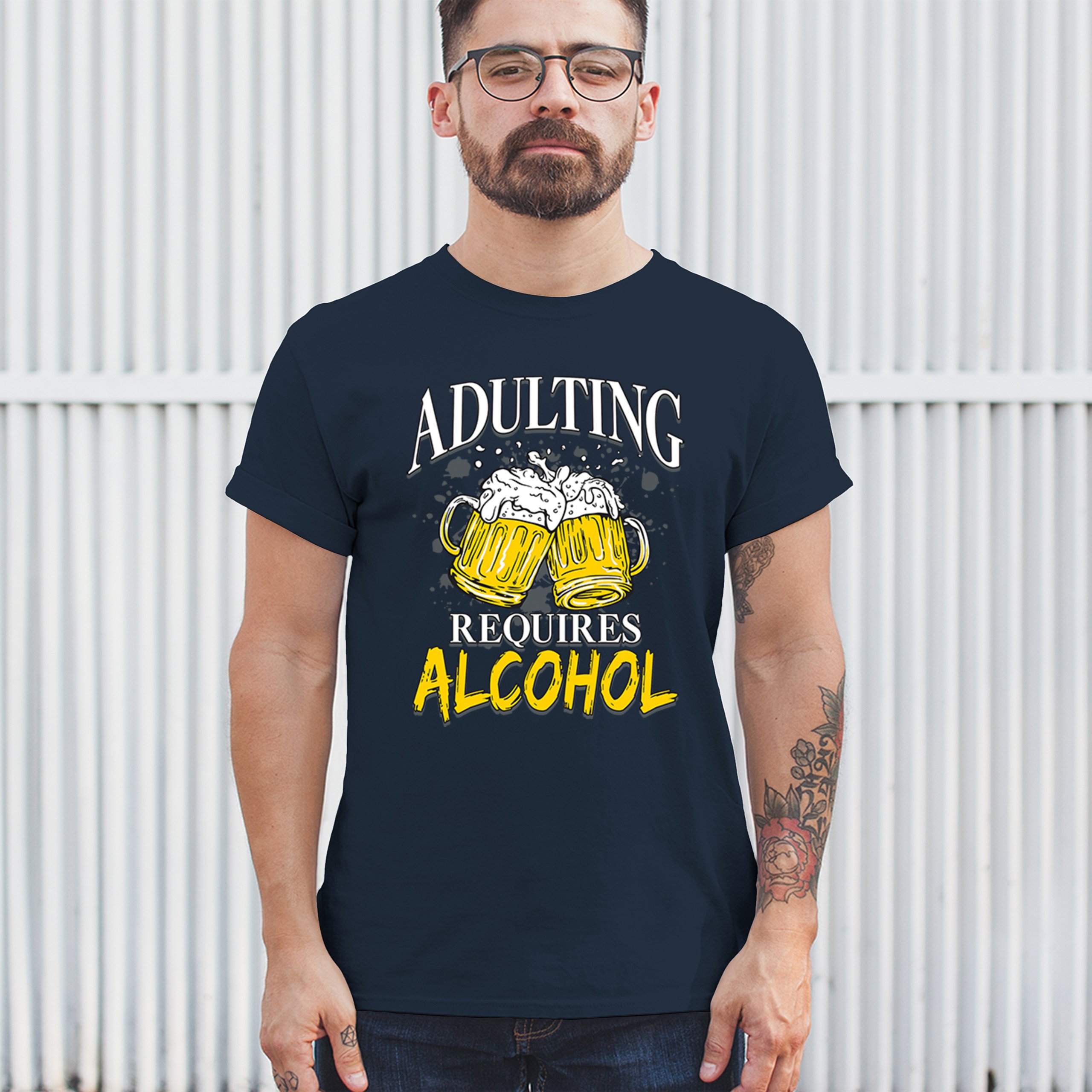 Adulting Requires Alcohol T-shirt Funny Craft Beer Mug Drink Humor Men's Tee - Picture 54 of 113