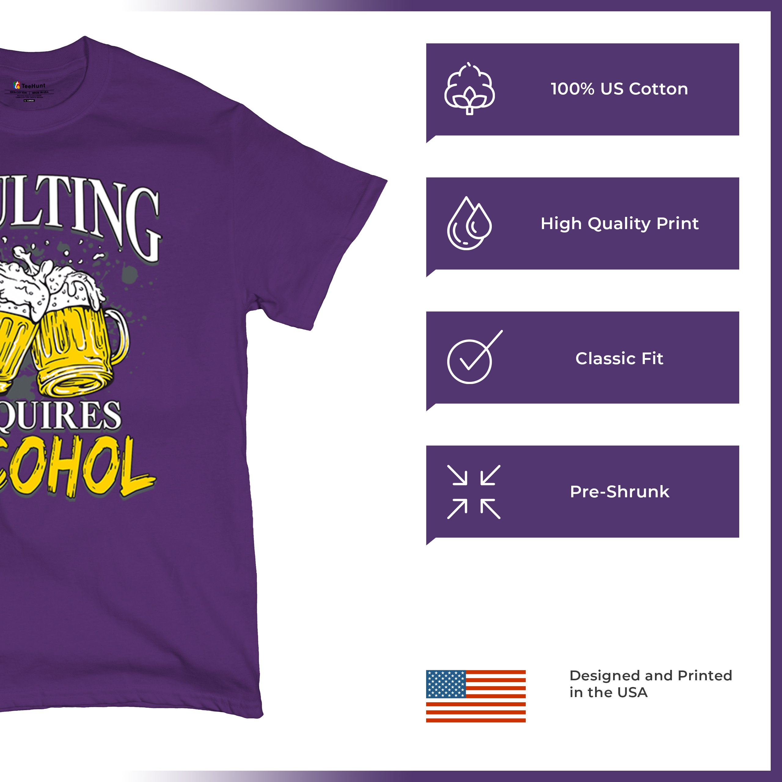 Adulting Requires Alcohol T-shirt Funny Craft Beer Mug Drink Humor Men's Tee - Picture 35 of 113