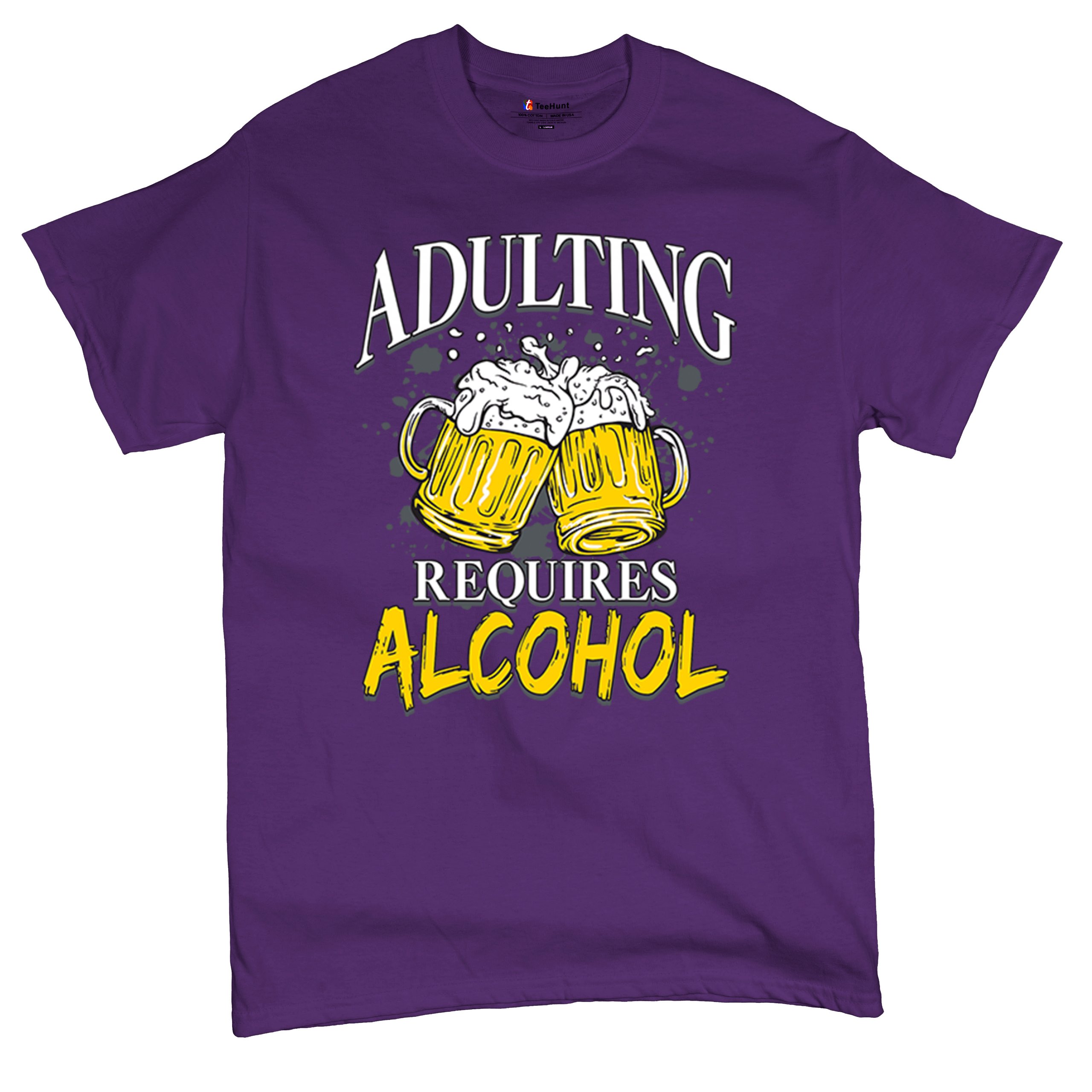 Adulting Requires Alcohol T-shirt Funny Craft Beer Mug Drink Humor Men's Tee - Picture 34 of 113