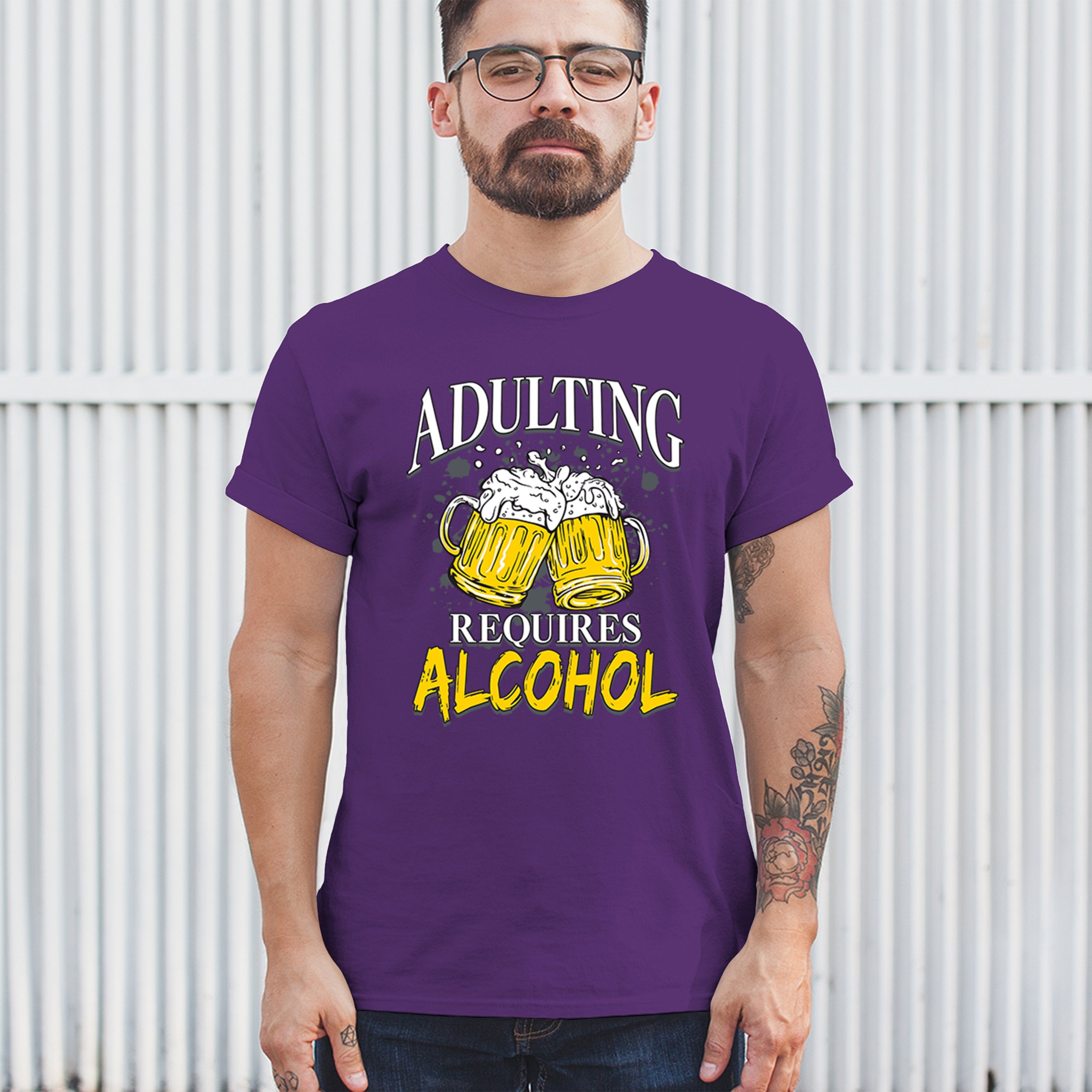 Adulting Requires Alcohol T-shirt Funny Craft Beer Mug Drink Humor Men's Tee - Picture 33 of 113
