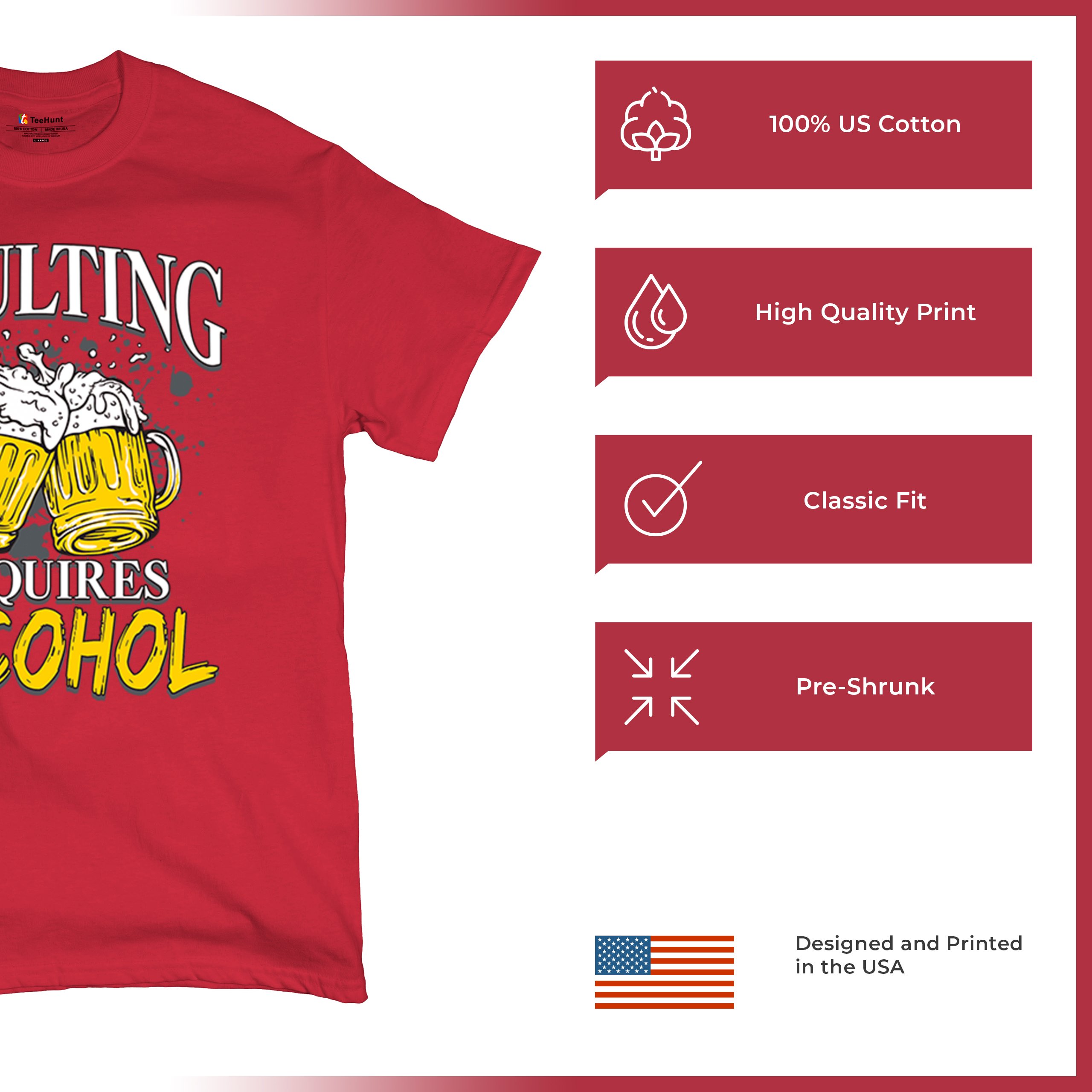 Adulting Requires Alcohol T-shirt Funny Craft Beer Mug Drink Humor Men's Tee - Picture 42 of 113