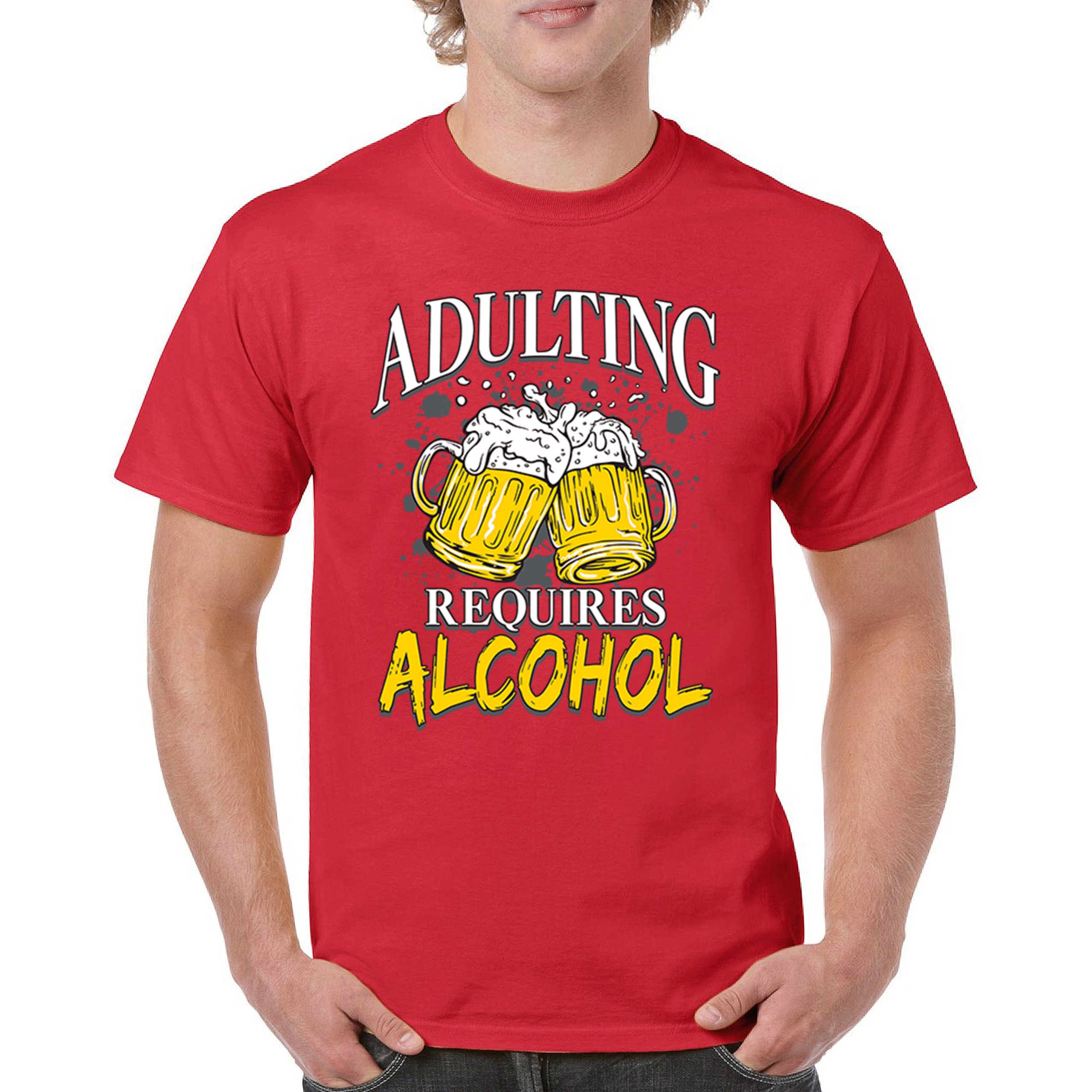 Adulting Requires Alcohol T-shirt Funny Craft Beer Mug Drink Humor Men's Tee - Picture 37 of 113