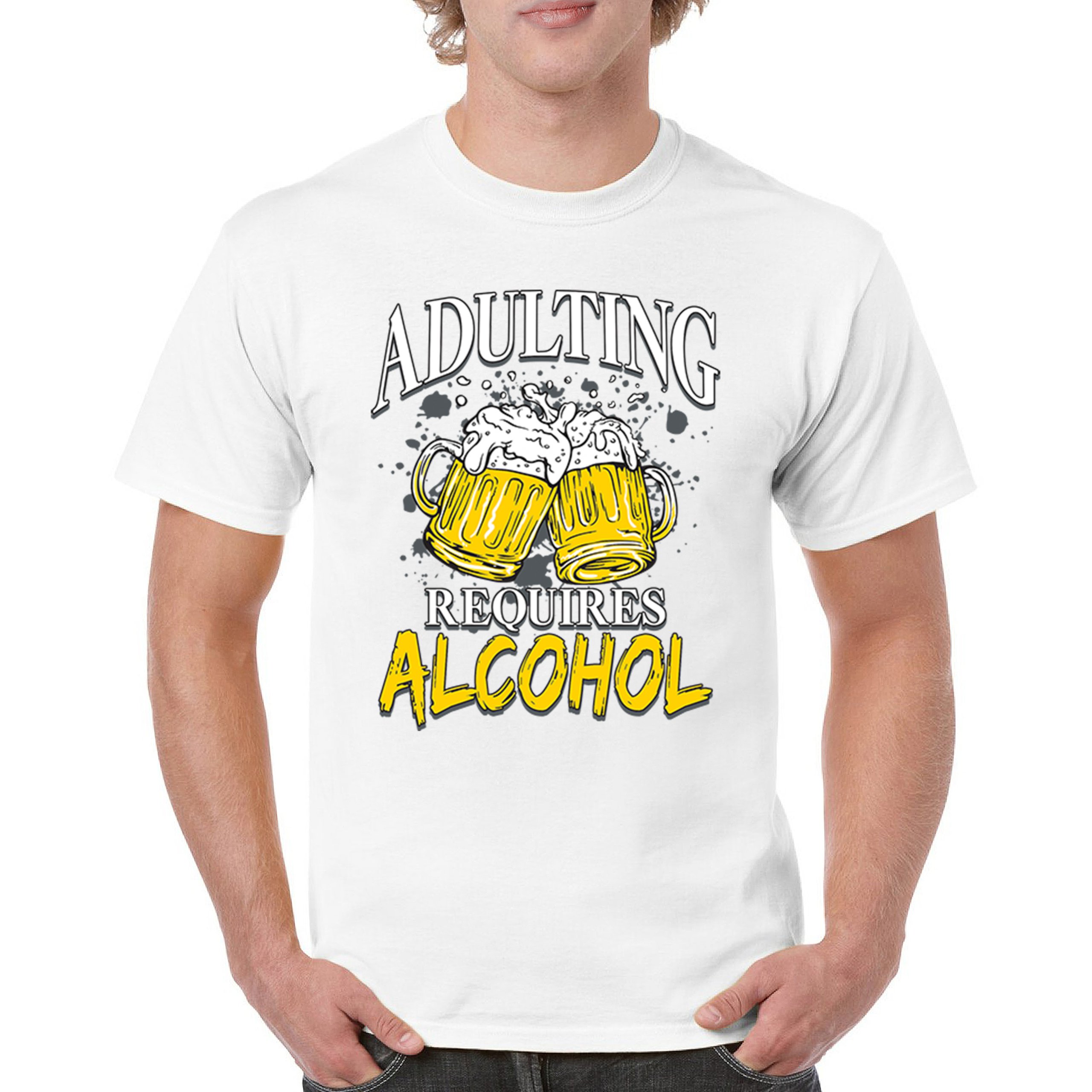 Adulting Requires Alcohol T-shirt Funny Craft Beer Mug Drink Humor Men's Tee - Picture 44 of 113