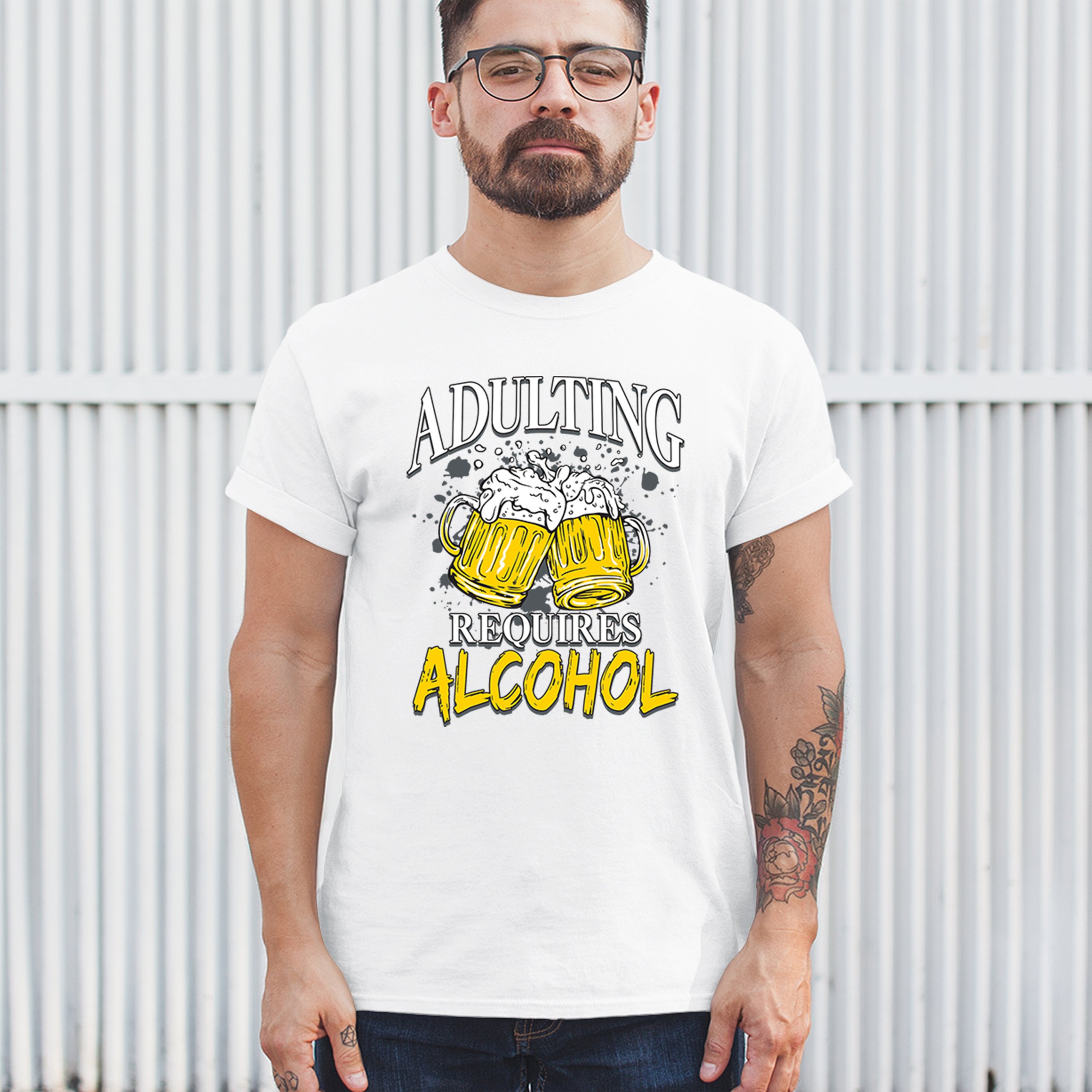 Adulting Requires Alcohol T-shirt Funny Craft Beer Mug Drink Humor Men's Tee - Picture 47 of 113