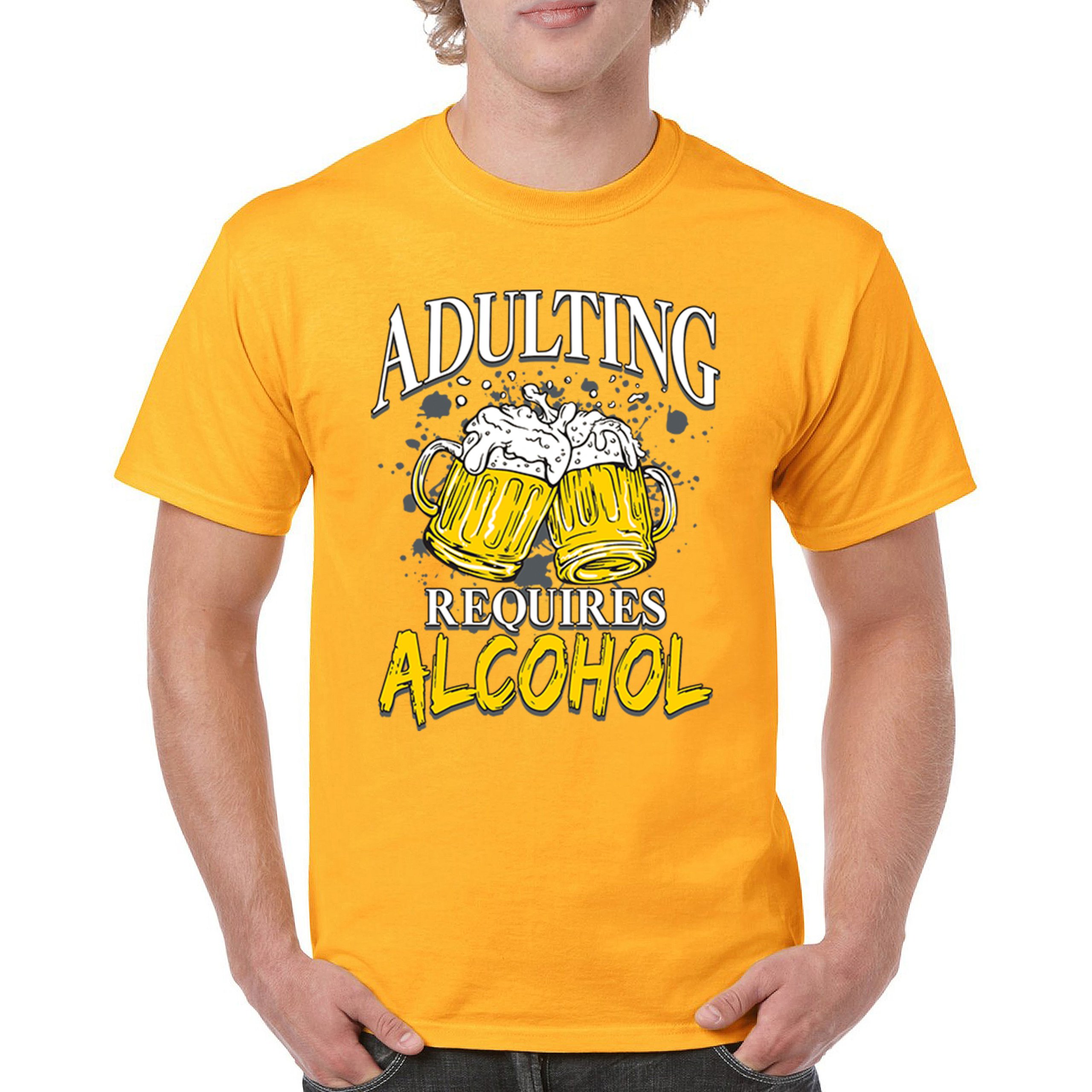 Adulting Requires Alcohol T-shirt Funny Craft Beer Mug Drink Humor Men's Tee - Picture 107 of 113