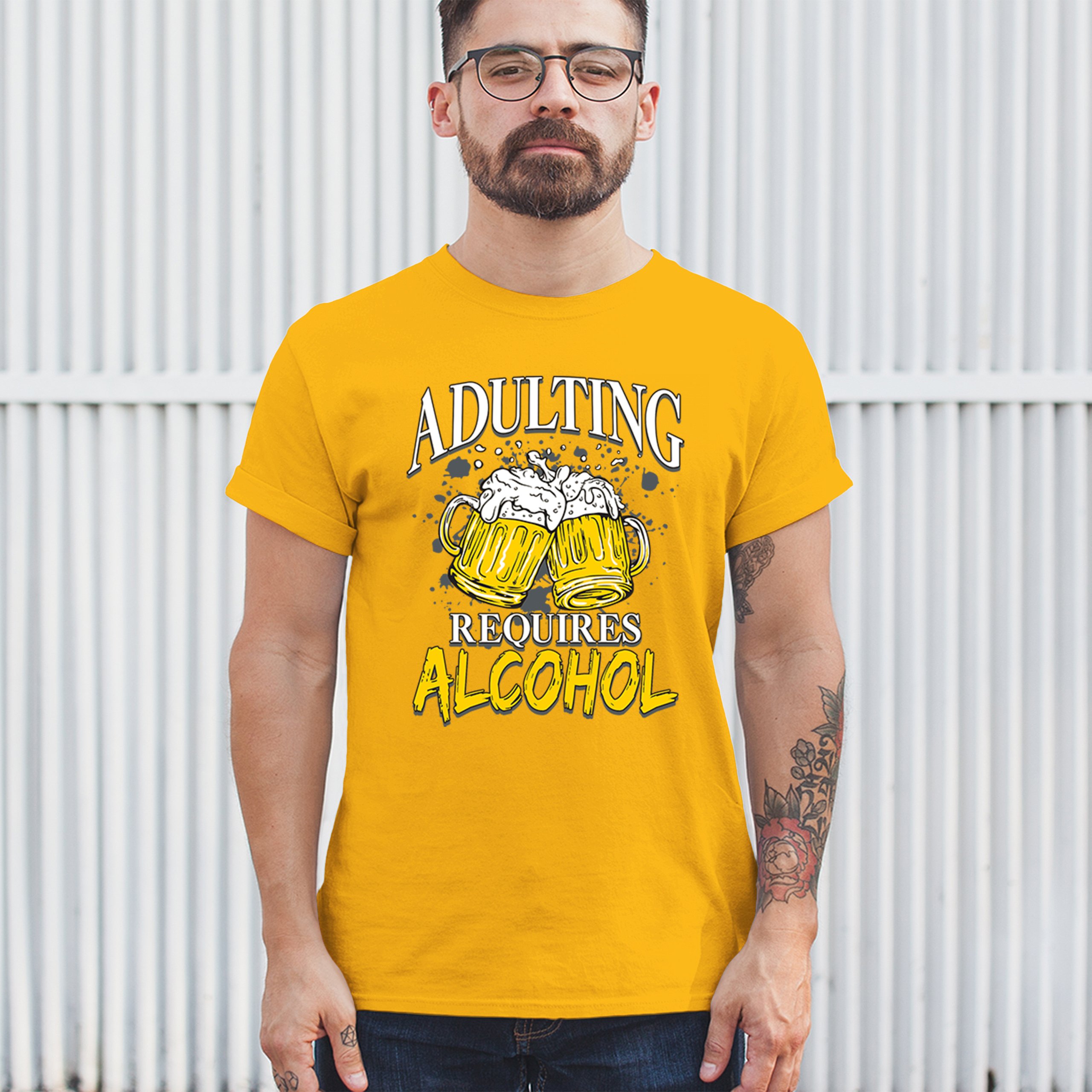 Adulting Requires Alcohol T-shirt Funny Craft Beer Mug Drink Humor Men's Tee - Picture 110 of 113