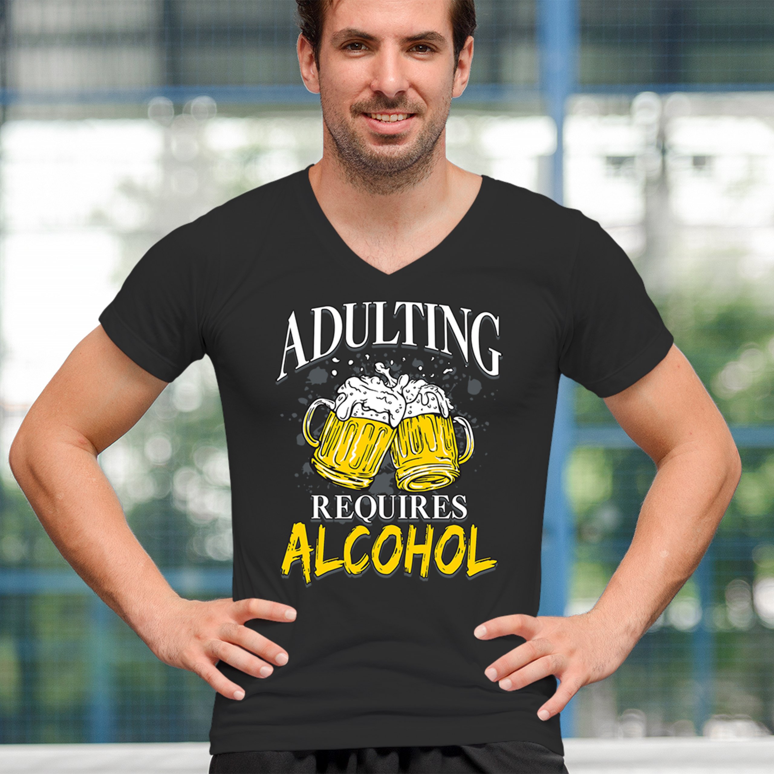 ALTRA Maglietta Adulto Richiede Alcol Scollo a V Divertente Artigianale Tazza Birra Bevanda Umorismo Tee