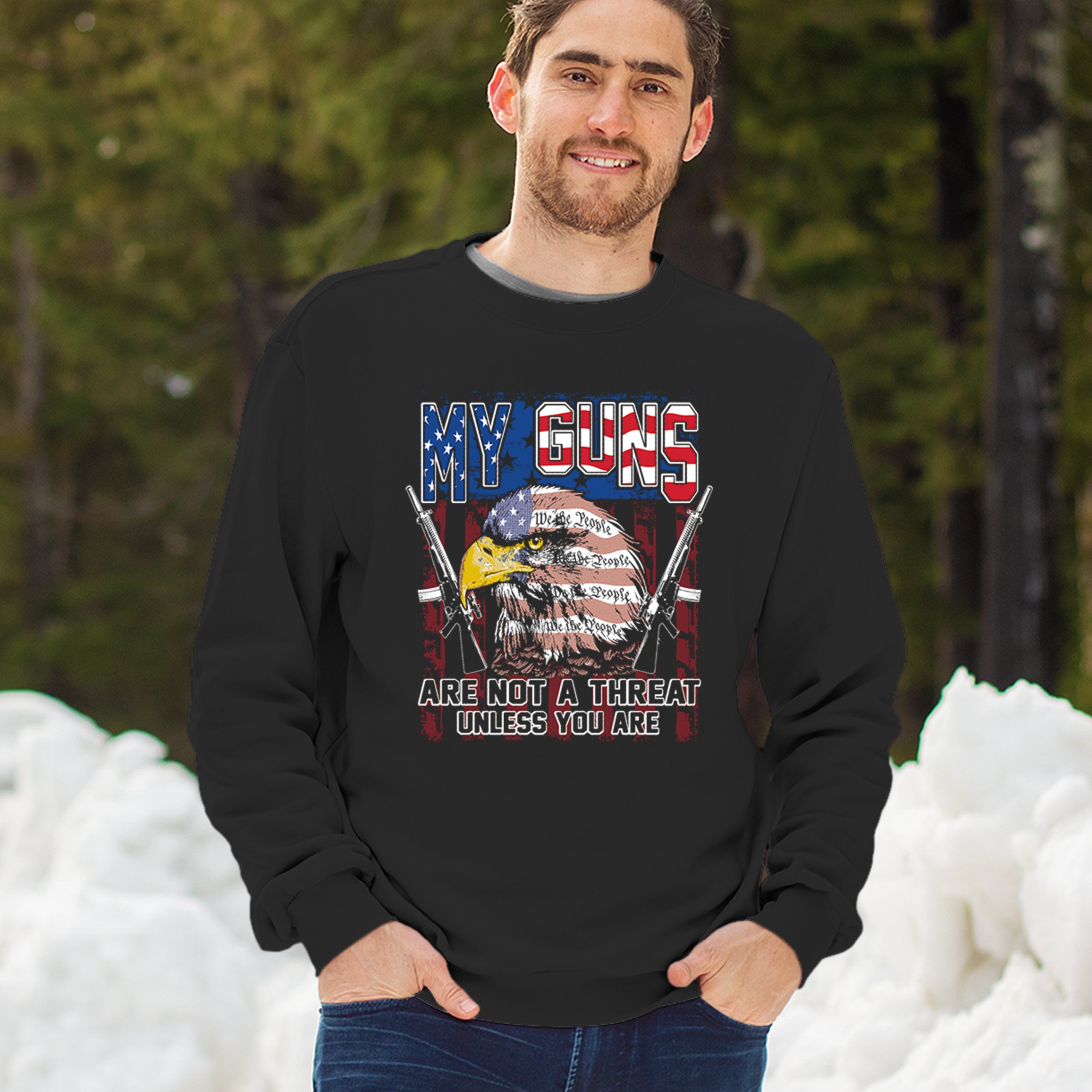 My Guns Are Not Threat Sweatshirt 2nd Amendment Patriotic Gun Rights Crewneck - Picture 5 of 15