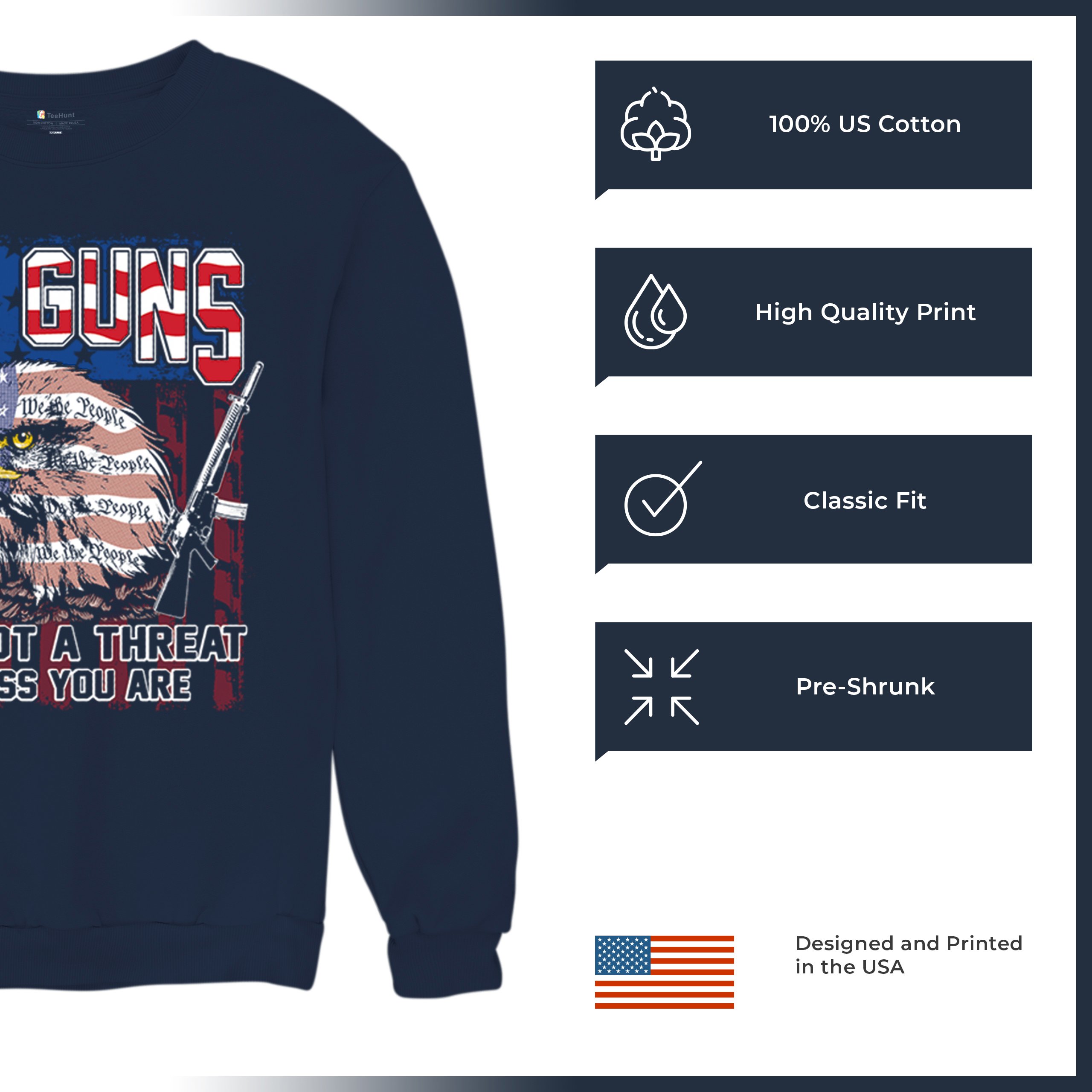 My Guns Are Not Threat Sweatshirt 2nd Amendment Patriotic Gun Rights Crewneck - Picture 14 of 15