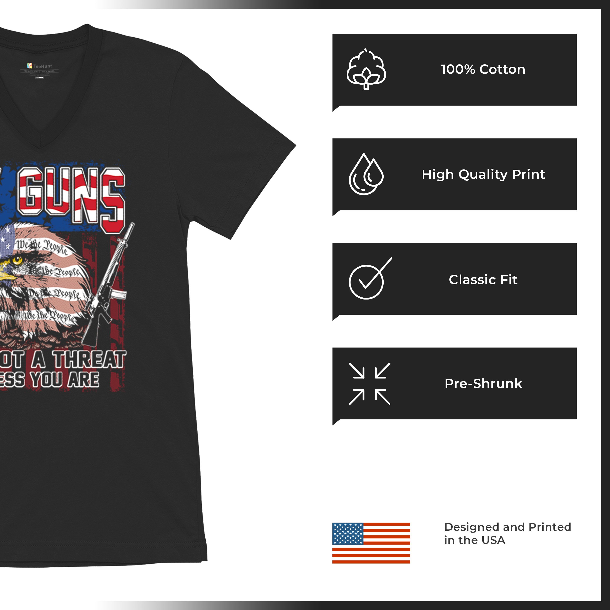 My Guns Are Not Threat V-Neck T-shirt 2nd Amendment Patriotic Gun Rights Tee - Picture 7 of 15