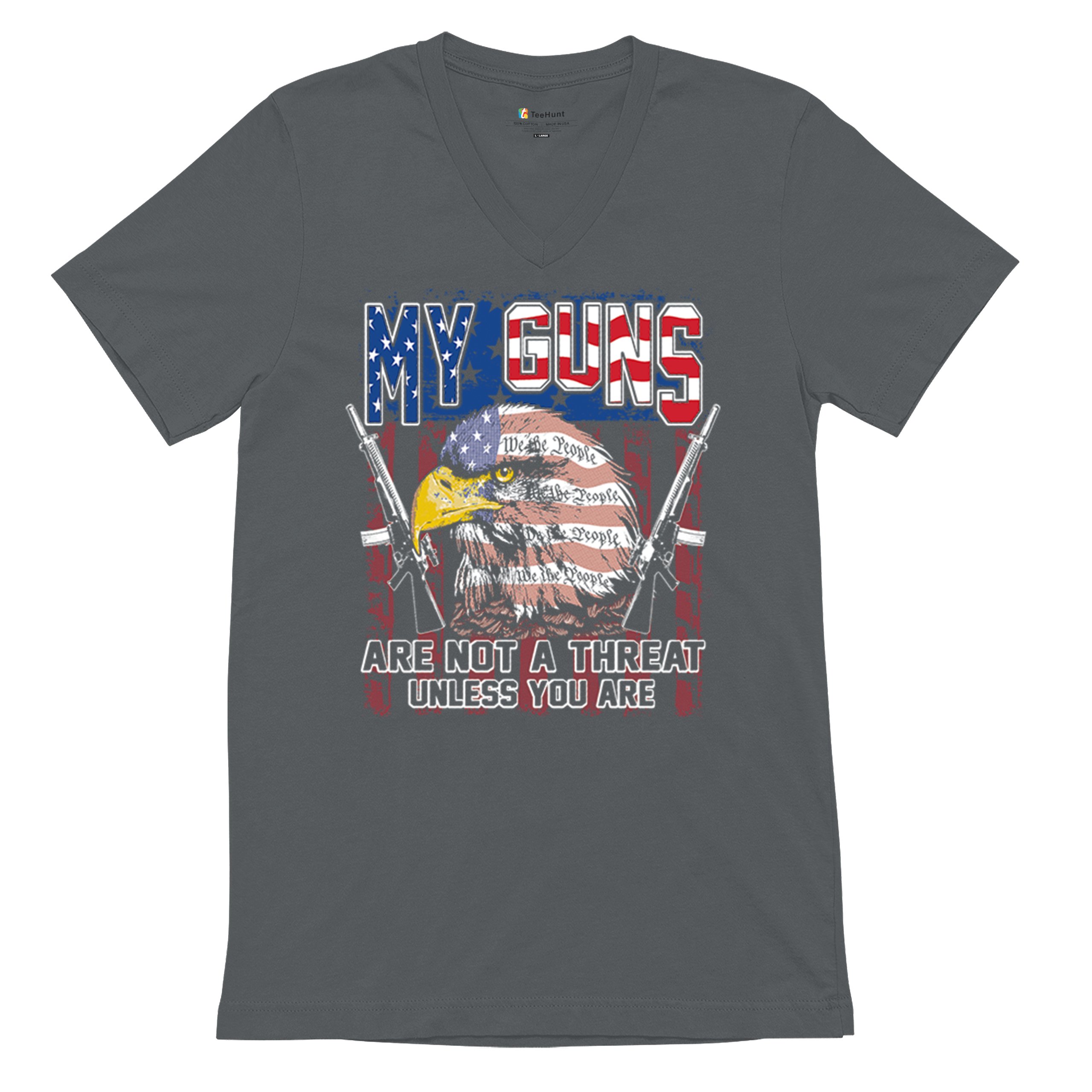 My Guns Are Not Threat V-Neck T-shirt 2nd Amendment Patriotic Gun Rights Tee - Picture 13 of 15