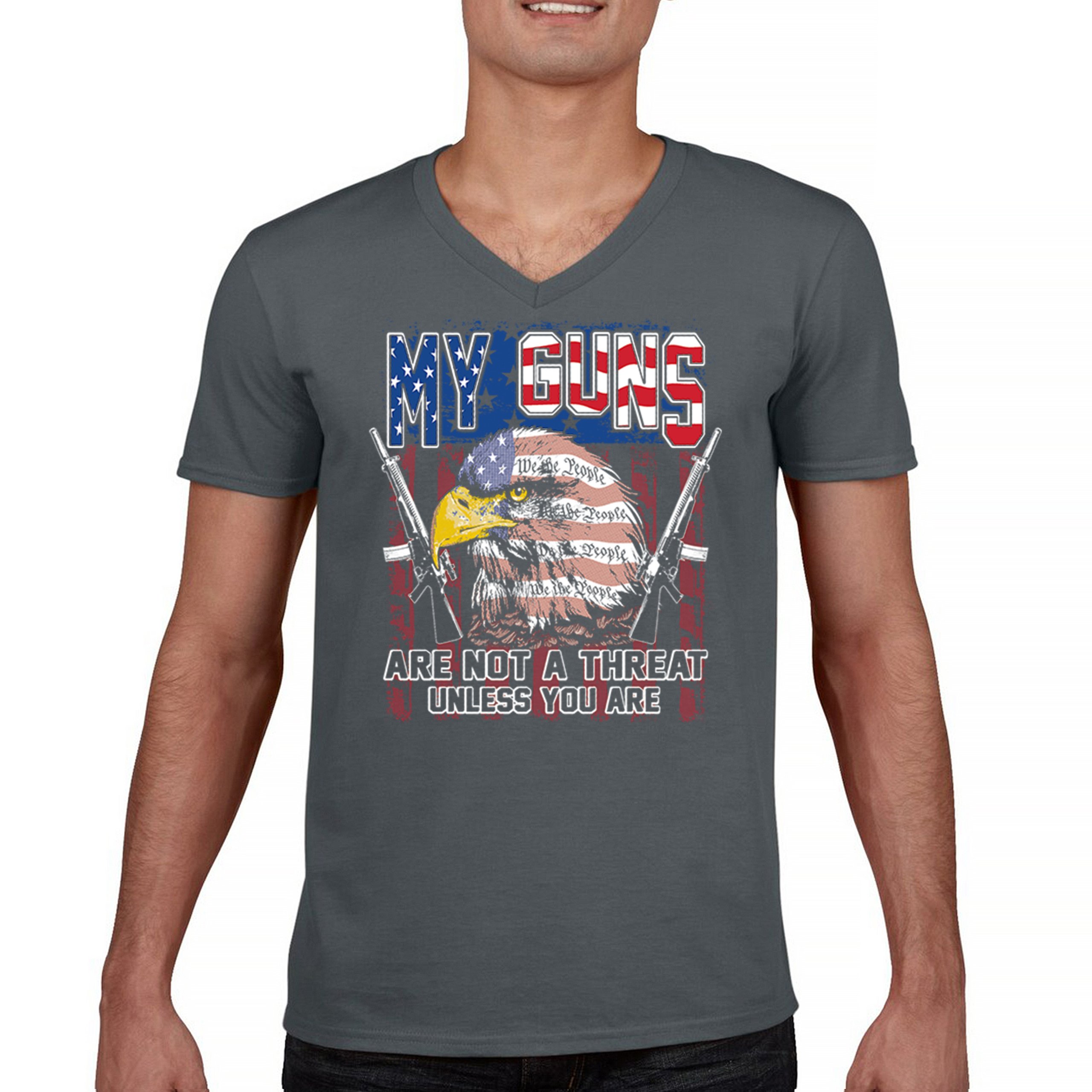 My Guns Are Not Threat V-Neck T-shirt 2nd Amendment Patriotic Gun Rights Tee - Picture 9 of 15