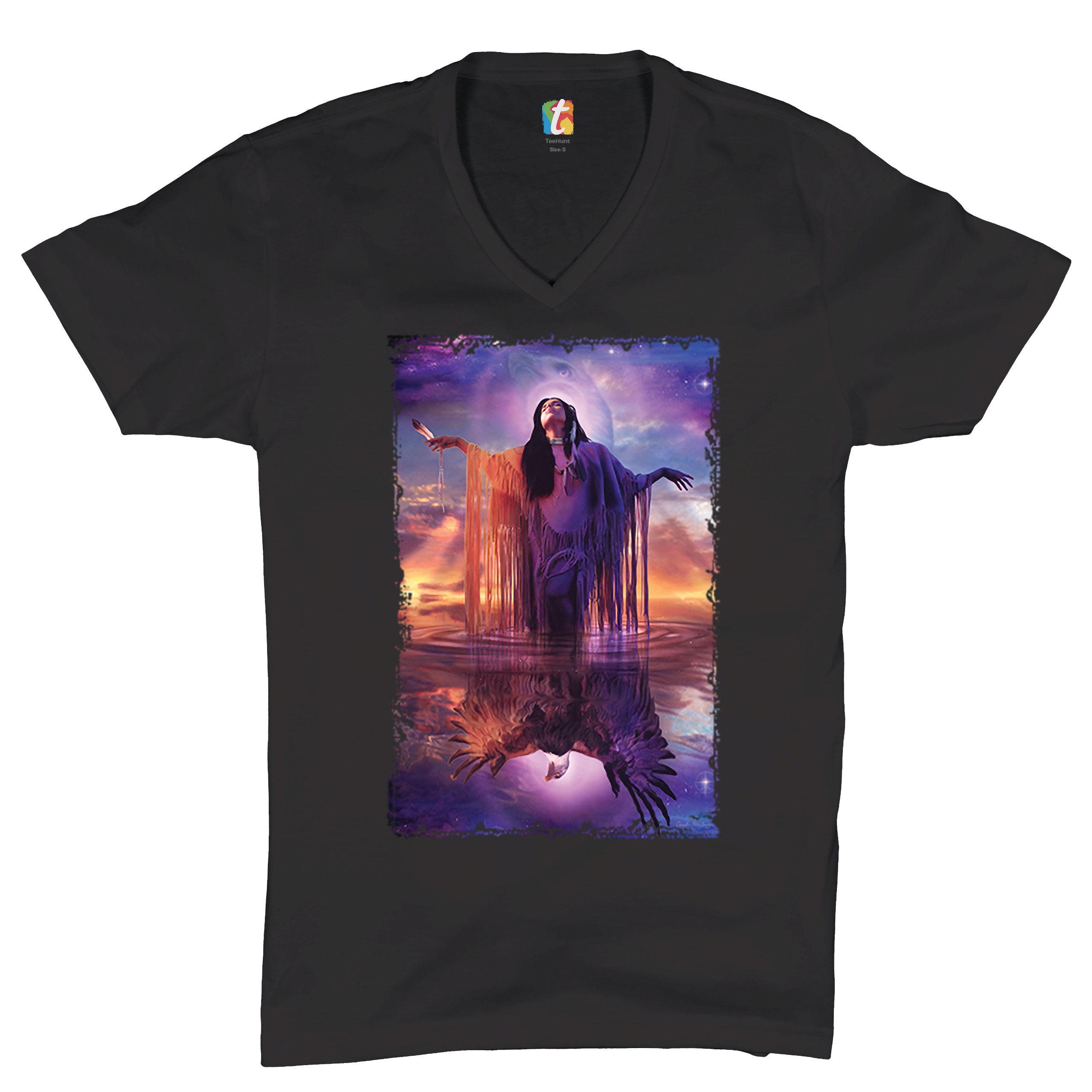 Eagle Spirit V-Neck T-shirt Native American Shaman Indigenous Heritage Tee