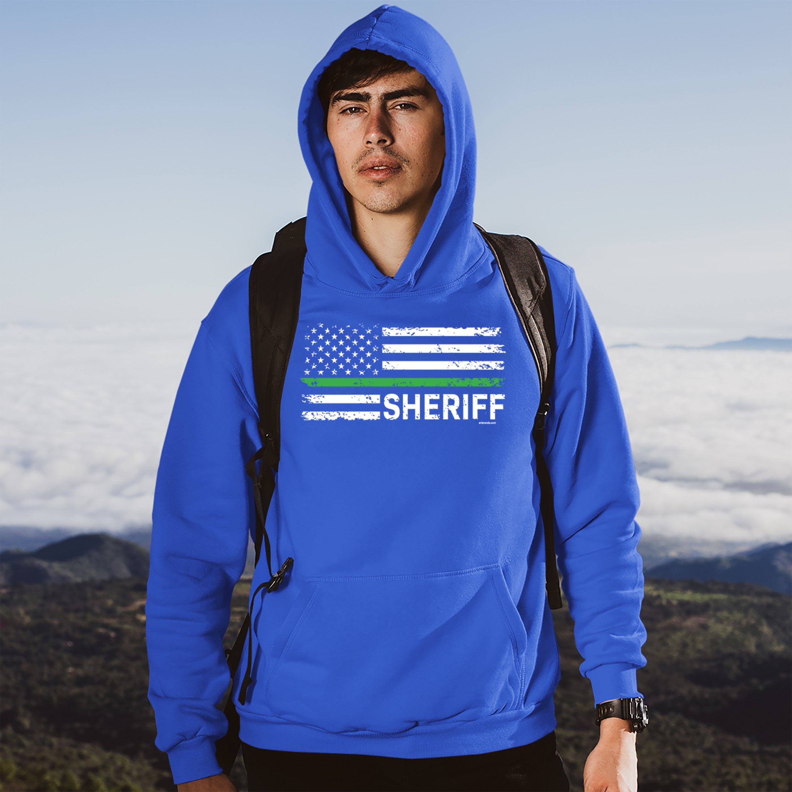 Sheriff Distressed American Flag Sweatshirt First Responders Patriotic Hoodie - Picture 30 of 36