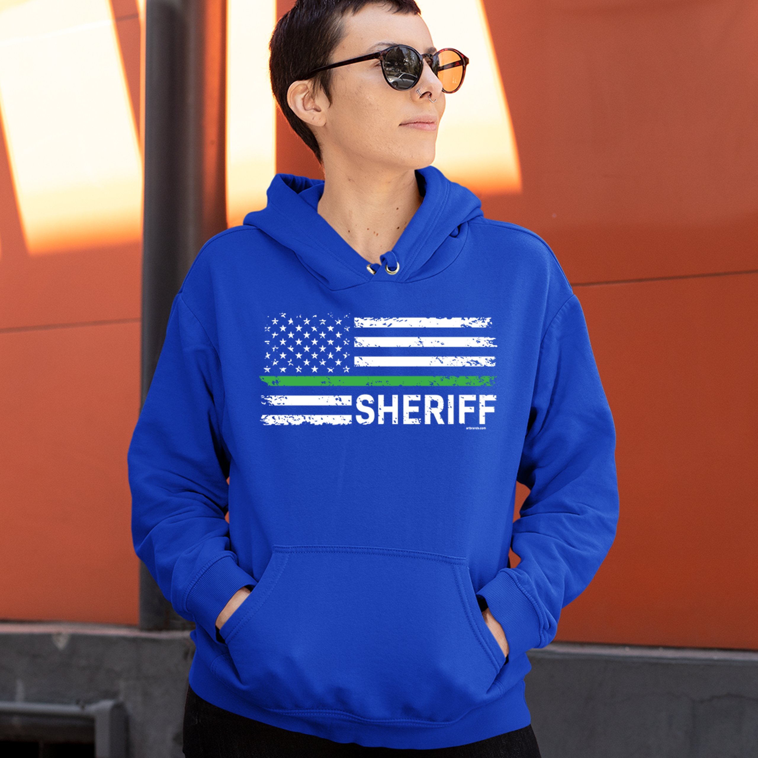 Sheriff Distressed American Flag Sweatshirt First Responders Patriotic Hoodie - Picture 31 of 36