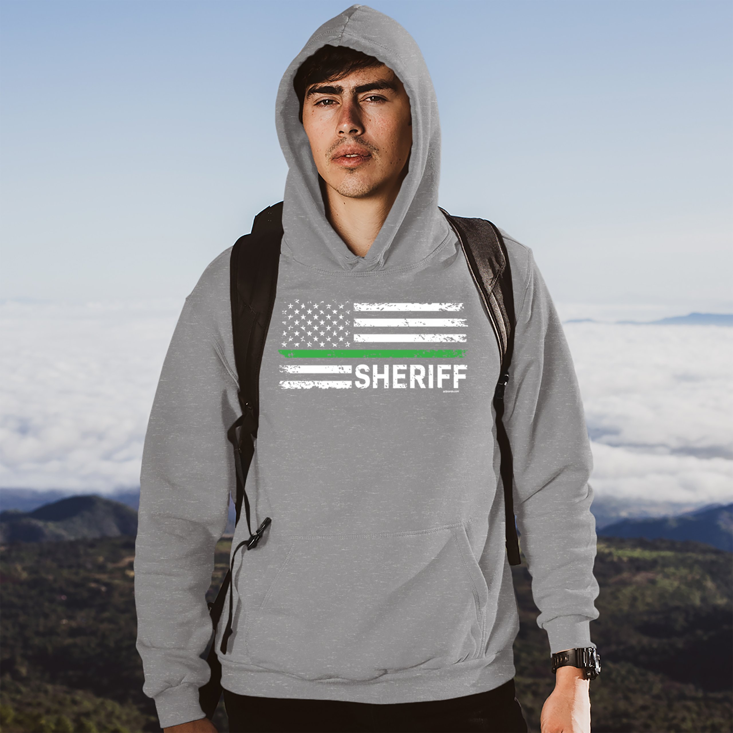 Sheriff Distressed American Flag Sweatshirt First Responders Patriotic Hoodie - Picture 10 of 36