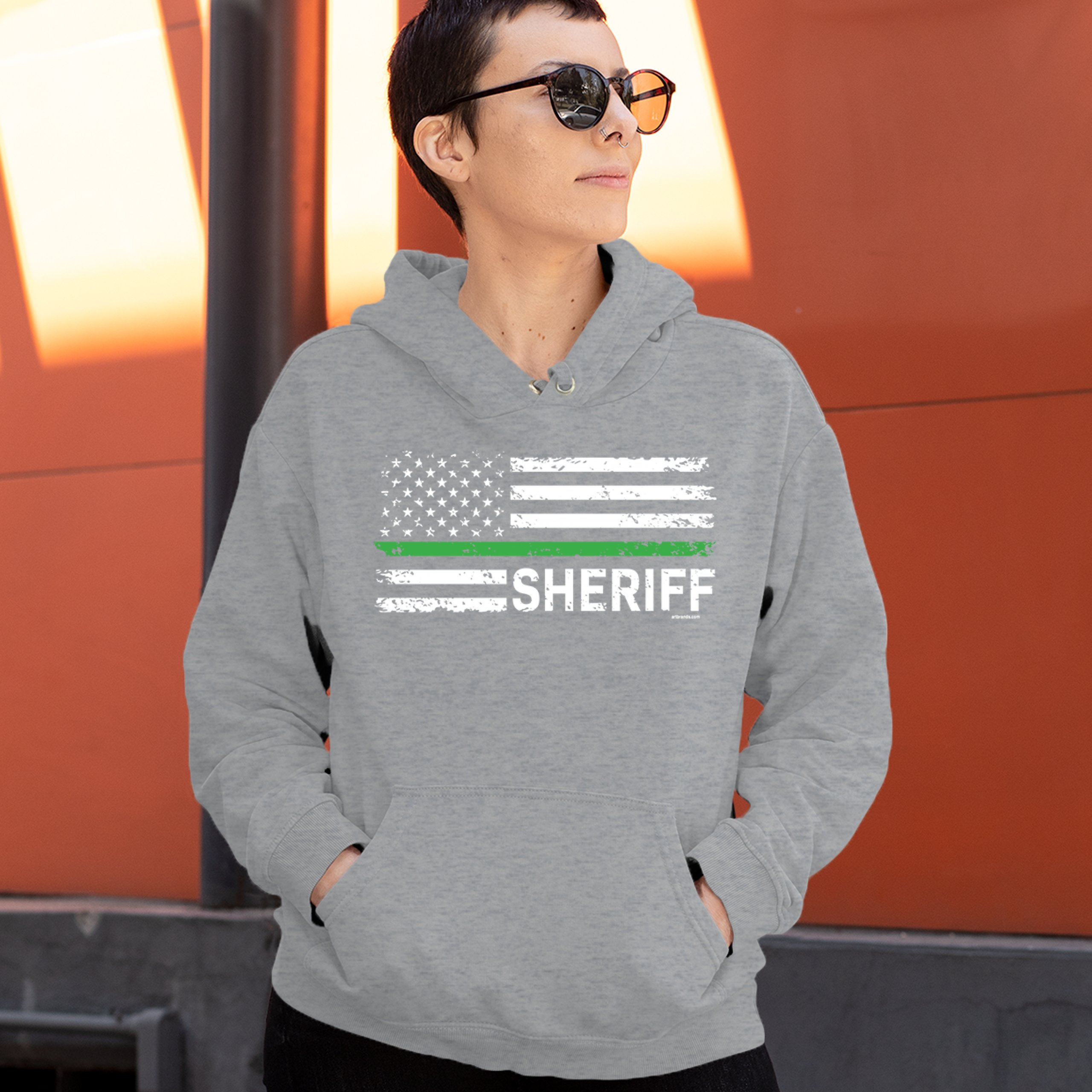 Sheriff Distressed American Flag Sweatshirt First Responders Patriotic Hoodie - Picture 11 of 36