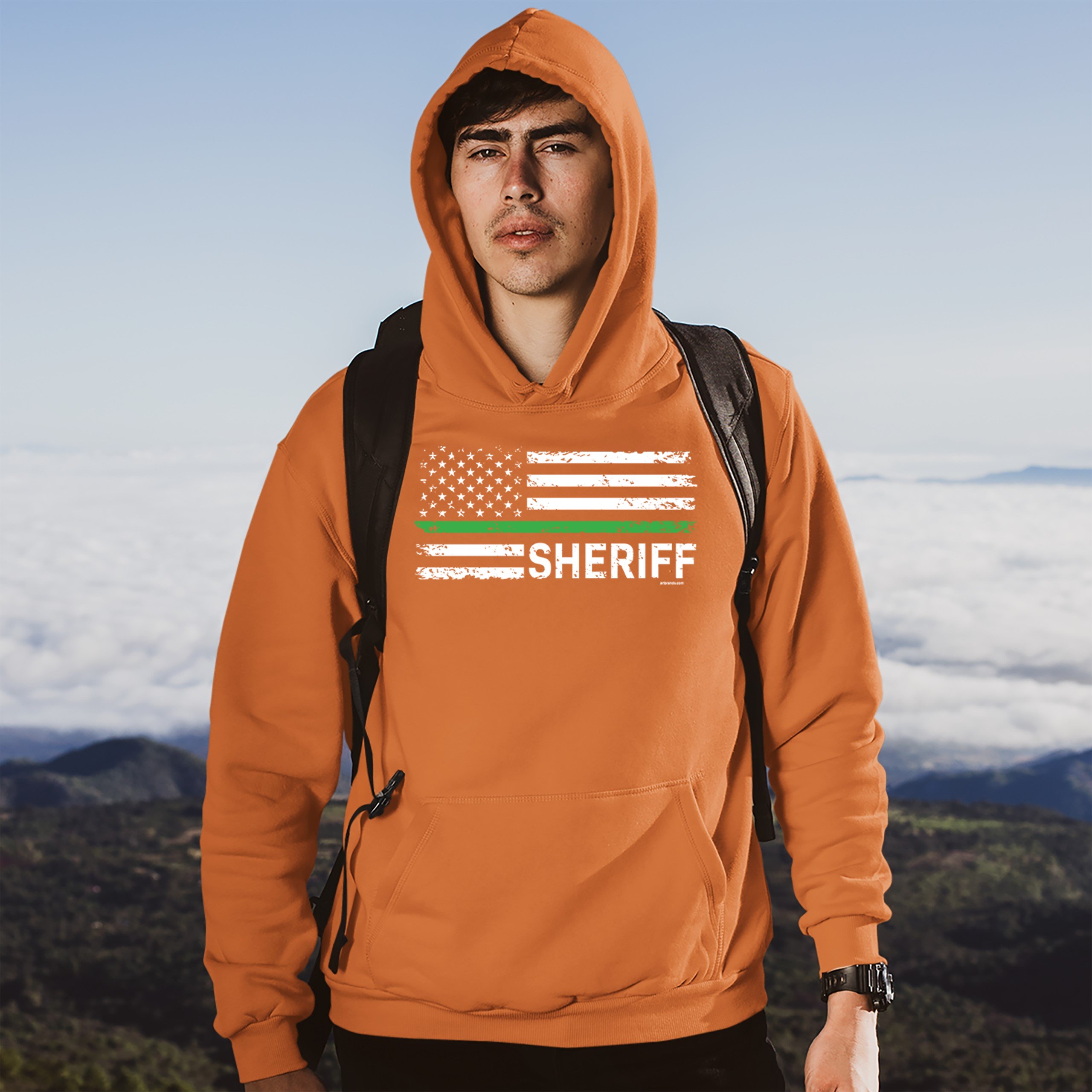 Sheriff Distressed American Flag Sweatshirt First Responders Patriotic Hoodie - Picture 15 of 36