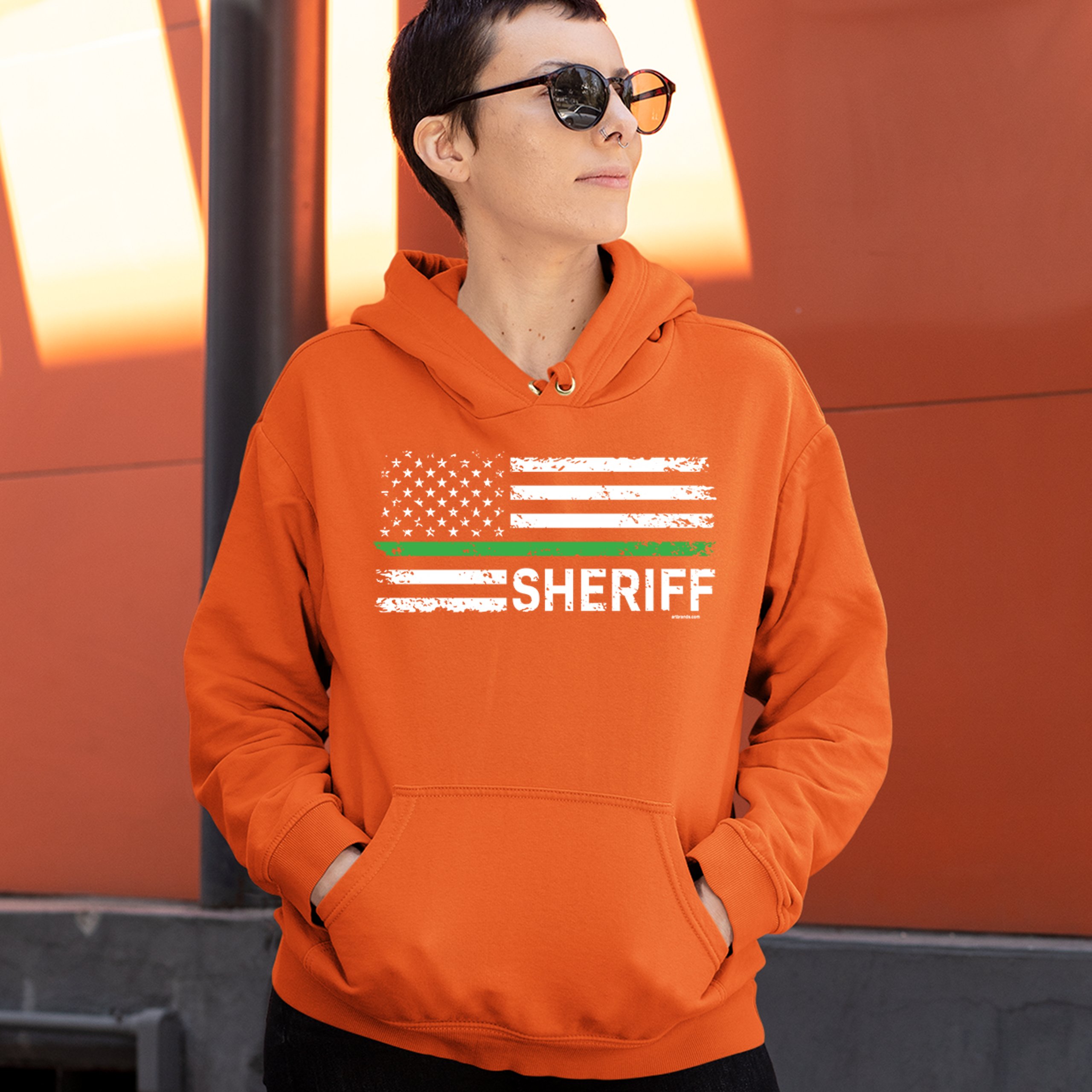 Sheriff Distressed American Flag Sweatshirt First Responders Patriotic Hoodie - Picture 16 of 36
