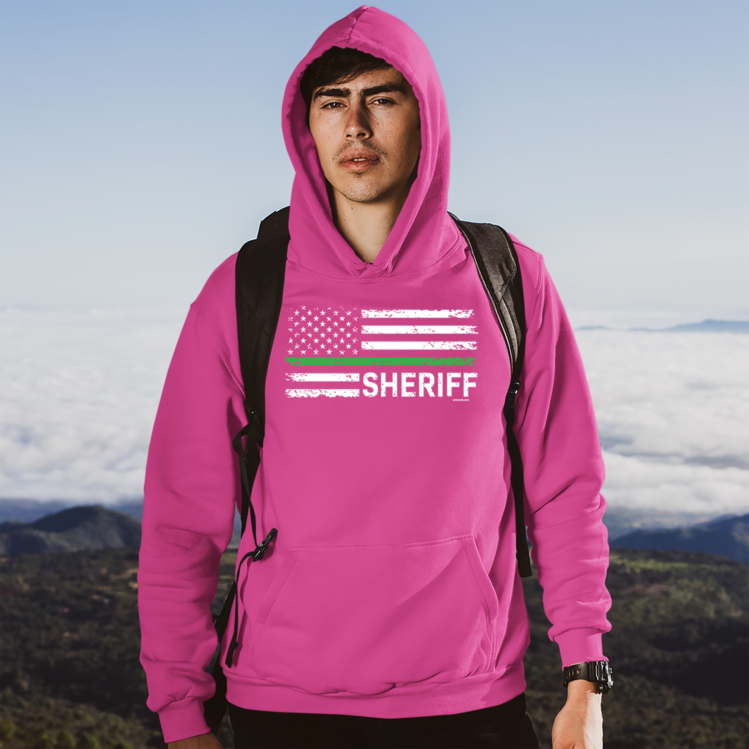 Sheriff Distressed American Flag Sweatshirt First Responders Patriotic Hoodie - Picture 35 of 36