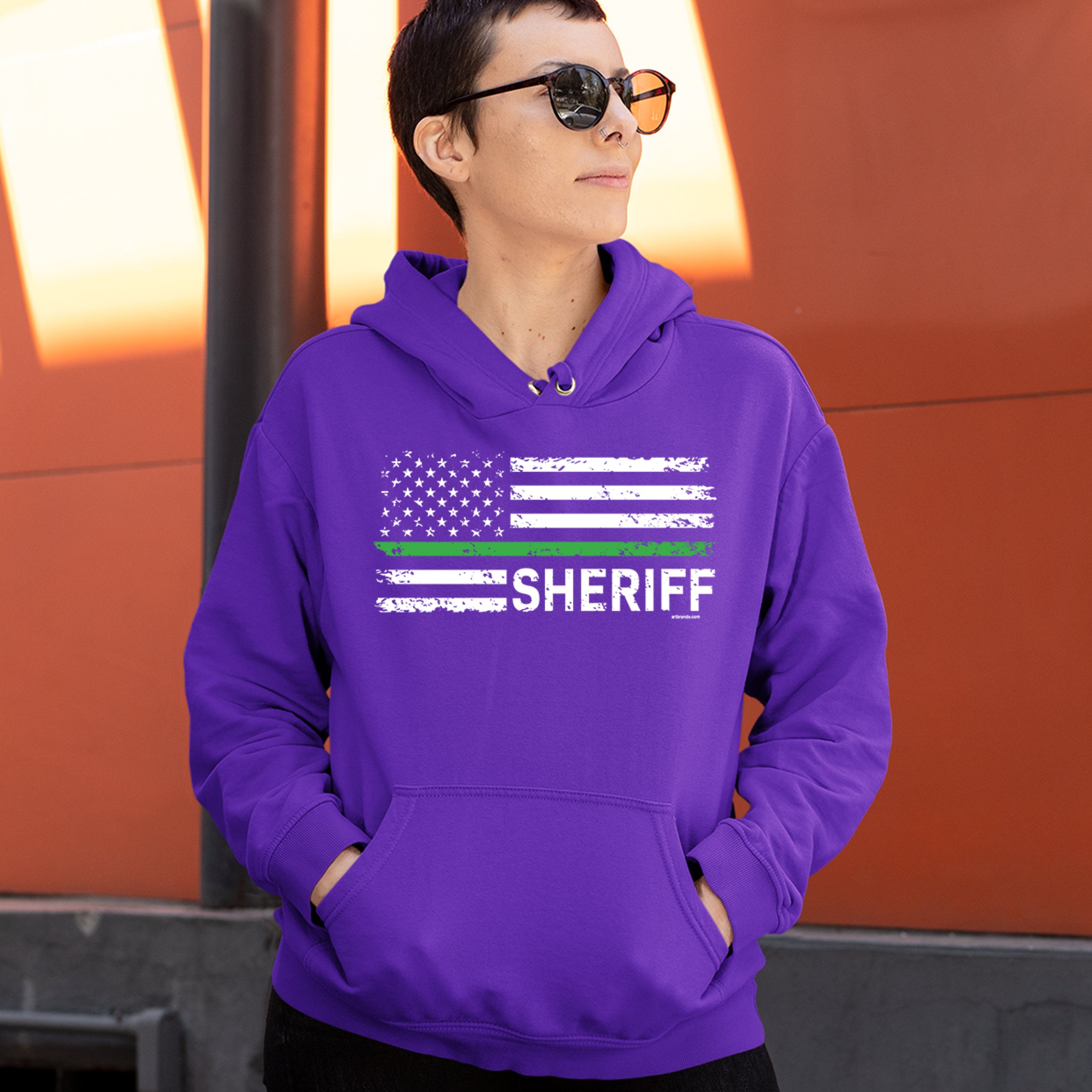 Sheriff Distressed American Flag Sweatshirt First Responders Patriotic Hoodie - Picture 21 of 36