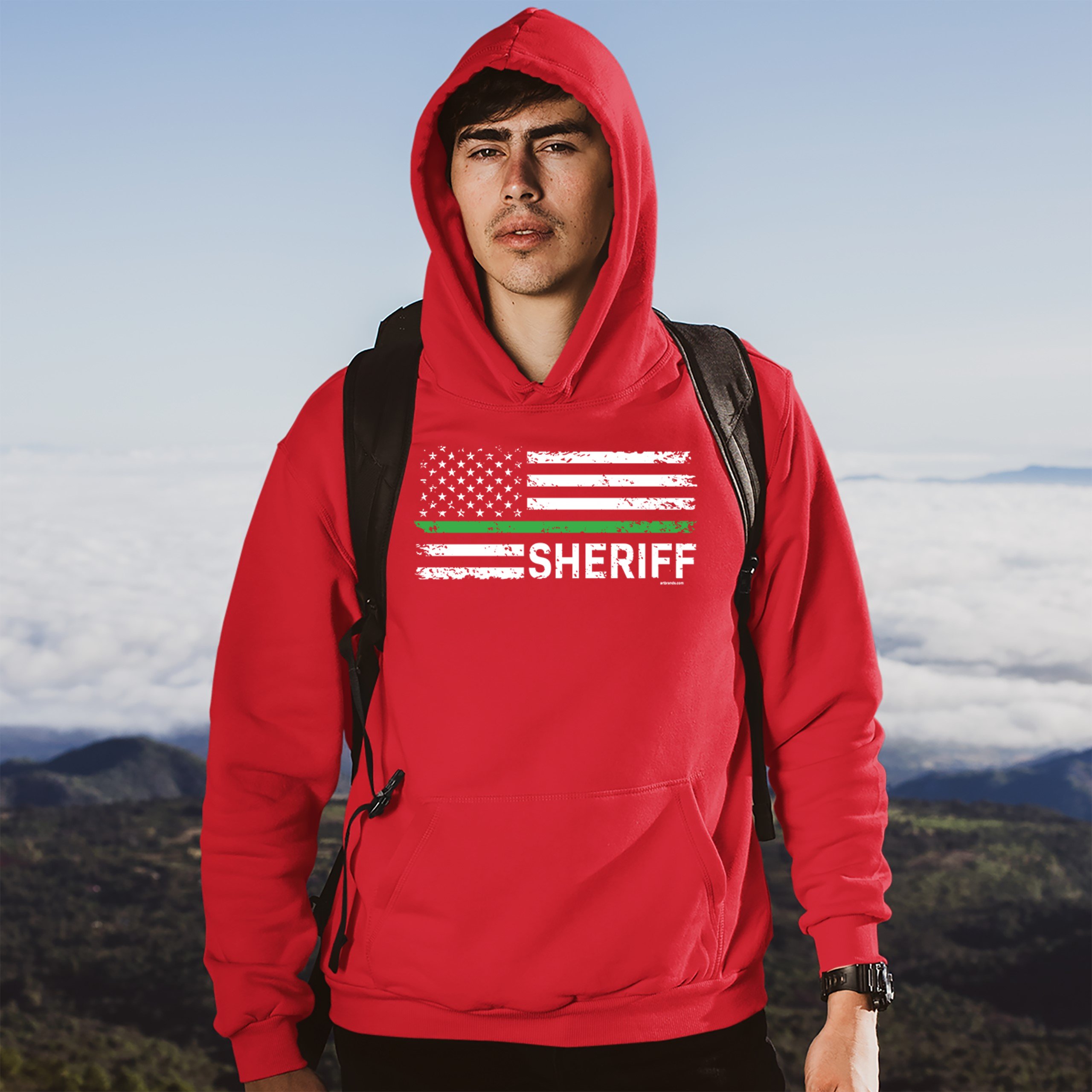 Sheriff Distressed American Flag Sweatshirt First Responders Patriotic Hoodie - Picture 25 of 36