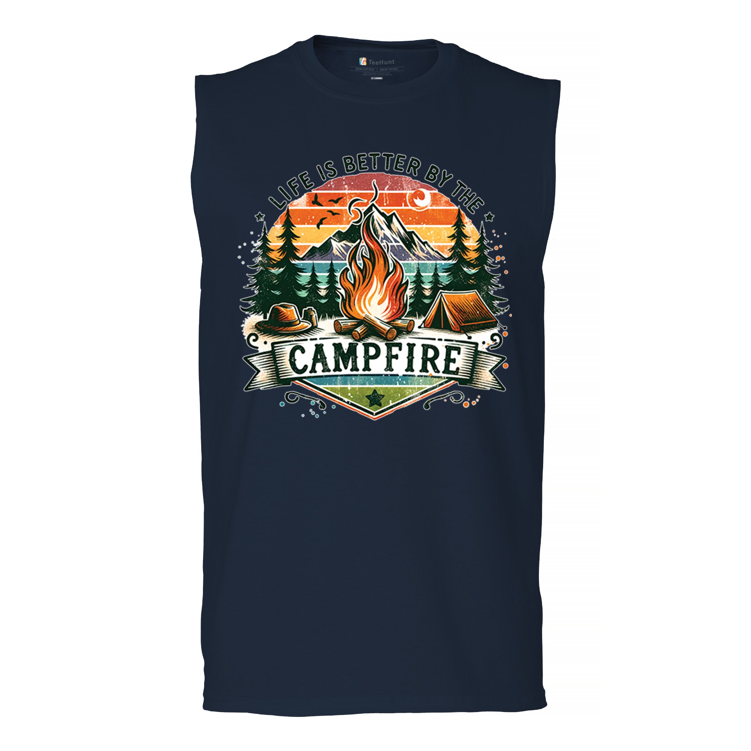 Life is Better by the Campfire Men’s Muscle Shirt Hiking Camping Outdoors