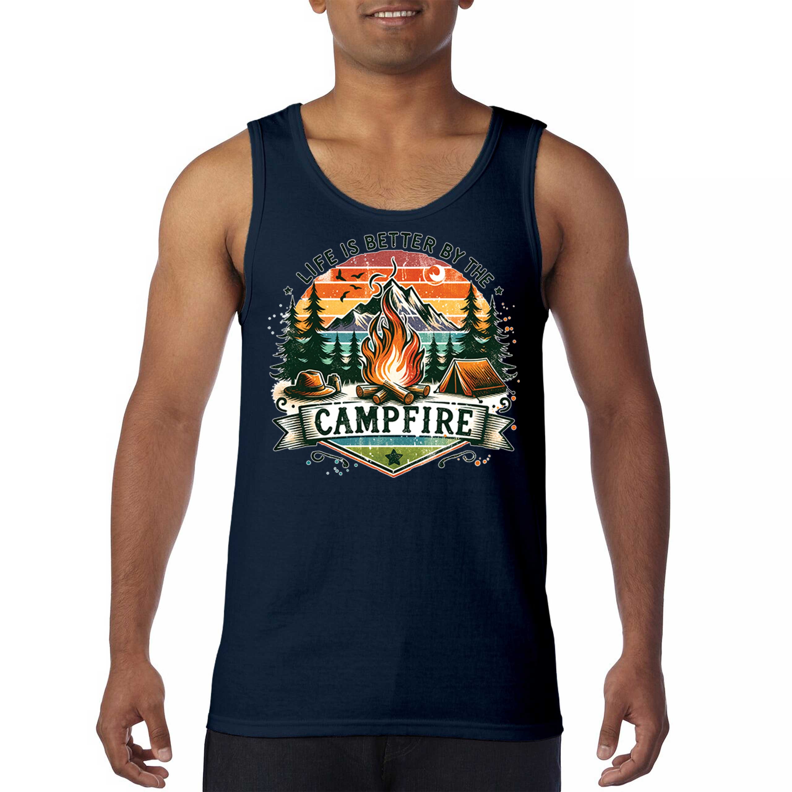 Life is Better by the Campfire Men’s Tank Top Hiking Camping Outdoors