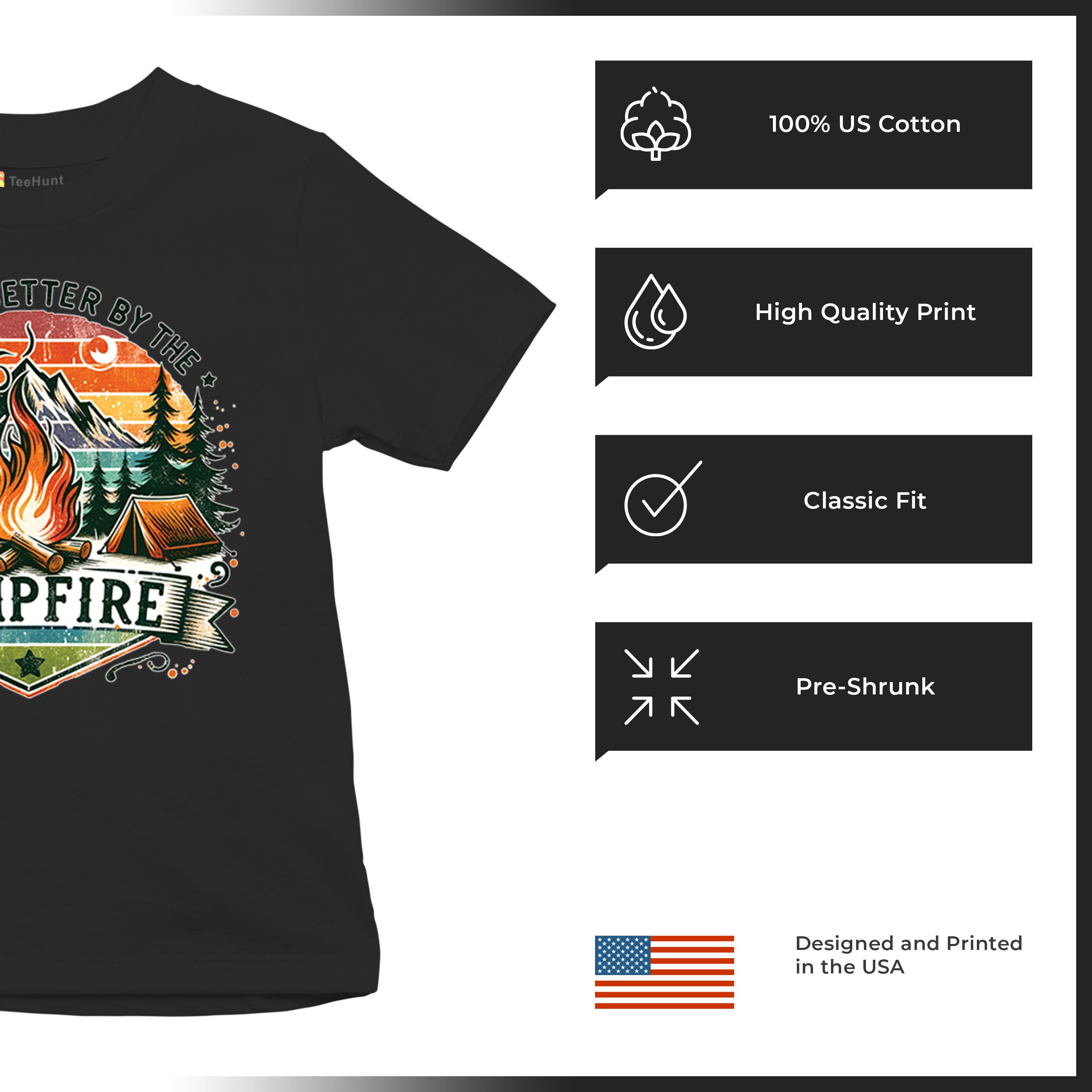 Life is Better by the Campfire Youth T-shirt Hiking Camping Outdoors Kids - Picture 7 of 50