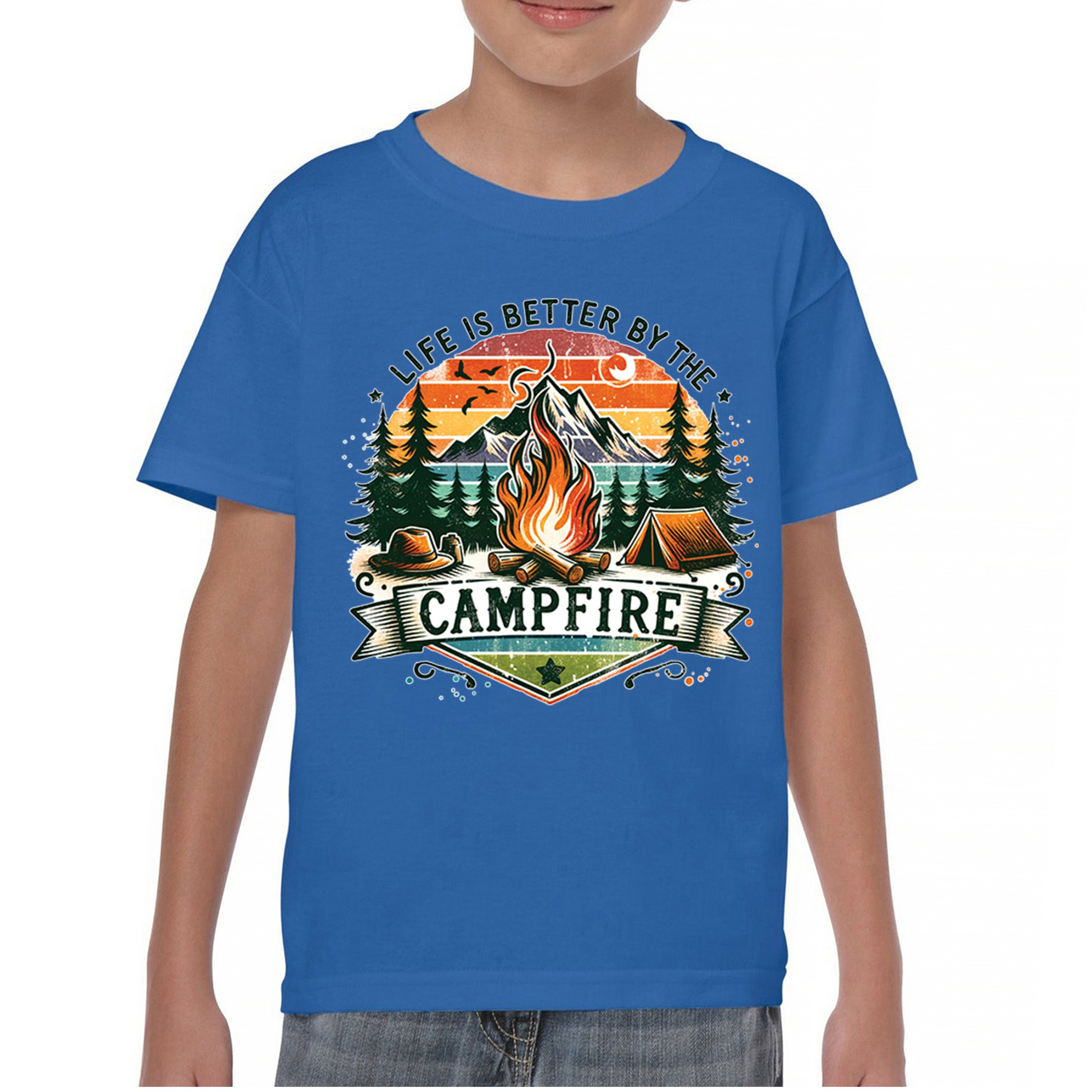Life is Better by the Campfire Youth T-shirt Hiking Camping Outdoors Kids - Picture 37 of 50
