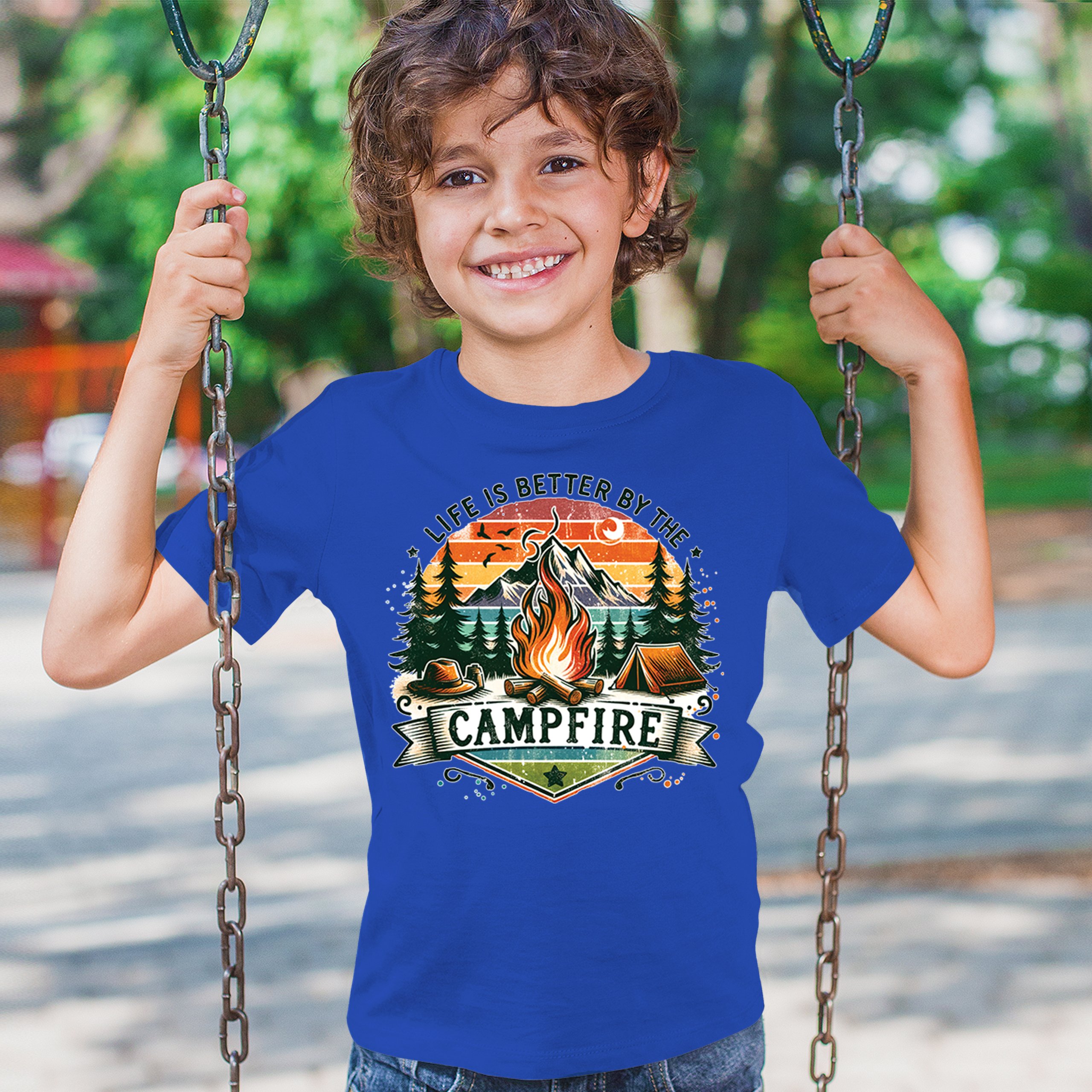 Life is Better by the Campfire Youth T-shirt Hiking Camping Outdoors Kids - Picture 40 of 50