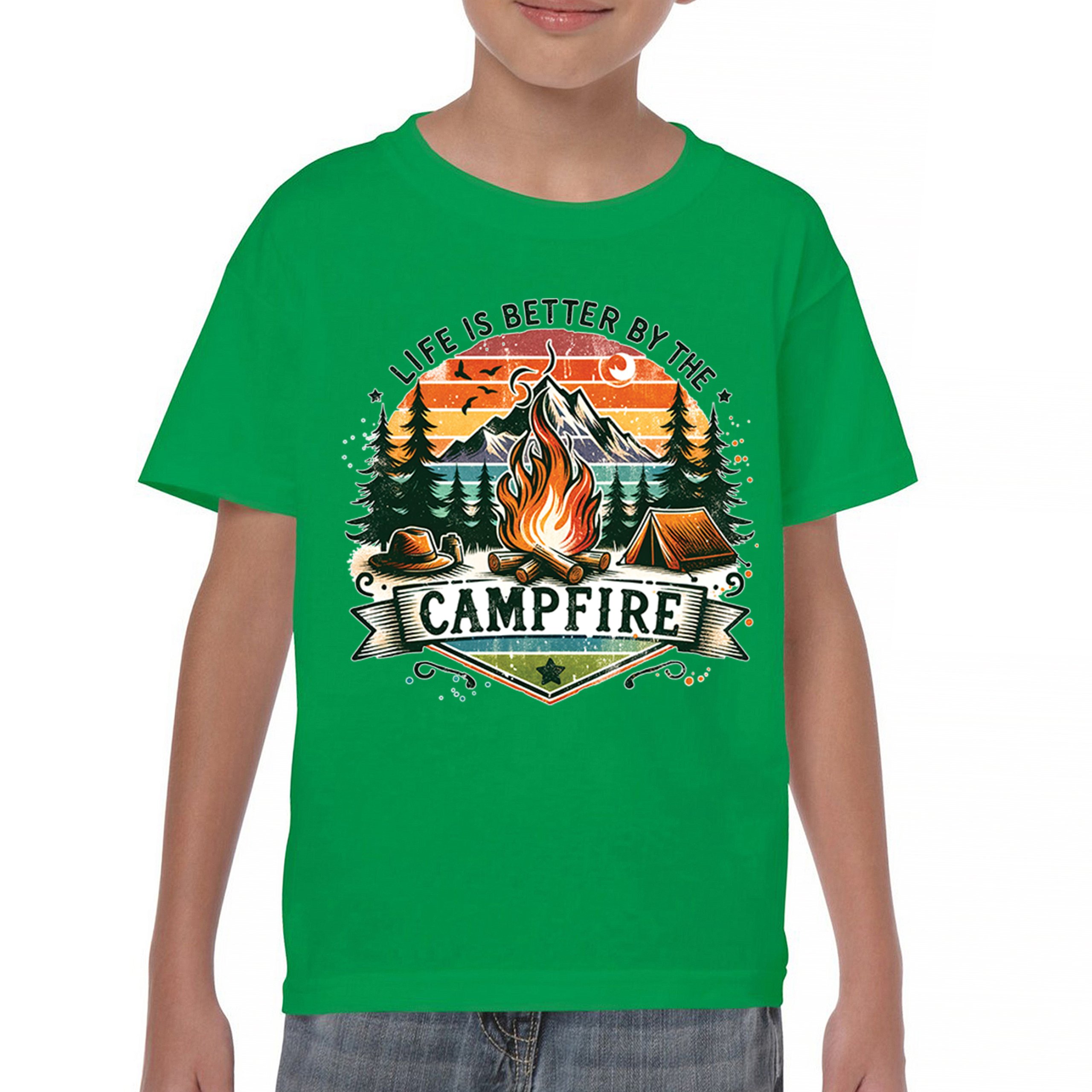 Life is Better by the Campfire Youth T-shirt Hiking Camping Outdoors Kids - Picture 9 of 50