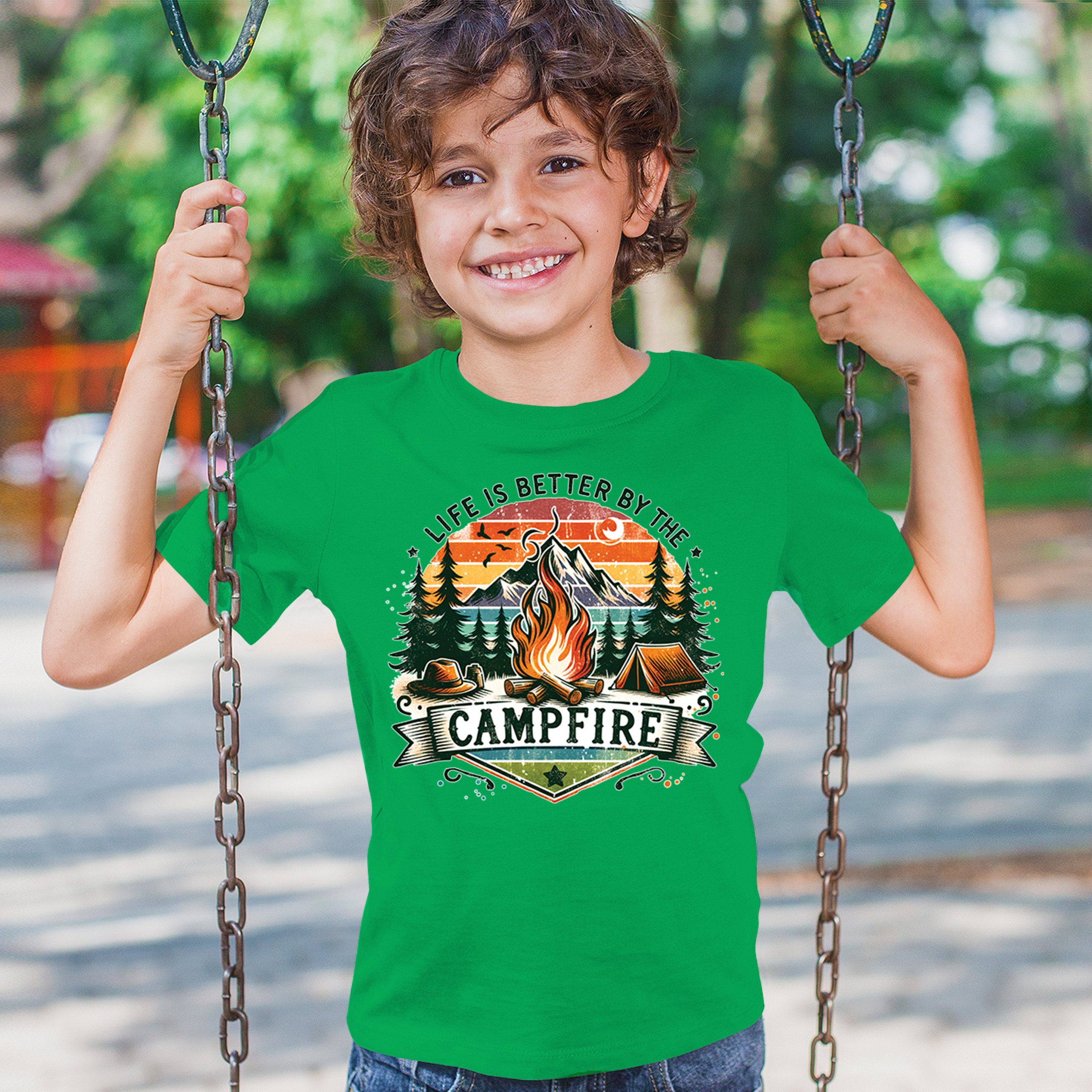 Life is Better by the Campfire Youth T-shirt Hiking Camping Outdoors Kids - Picture 12 of 50