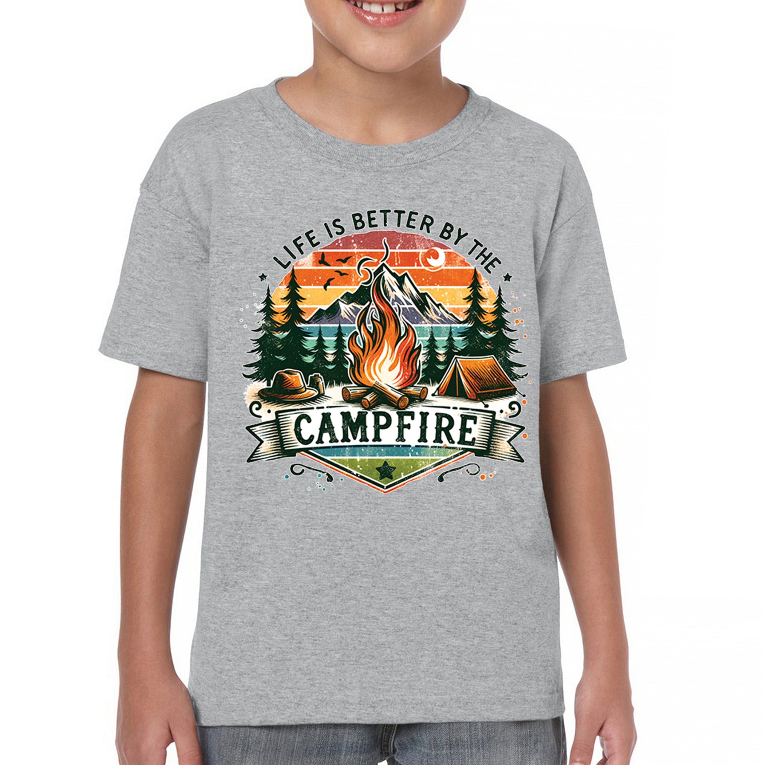 Life is Better by the Campfire Youth T-shirt Hiking Camping Outdoors Kids - Picture 16 of 50